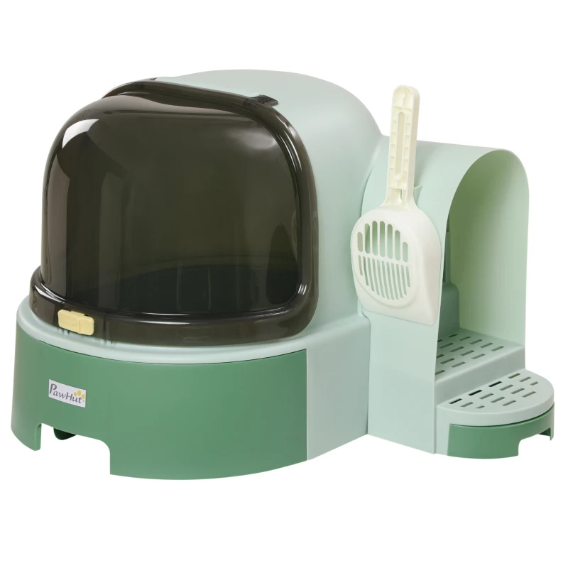 Cat Litter Box Easy To Clean Open With Scoop, Green — imagen 1