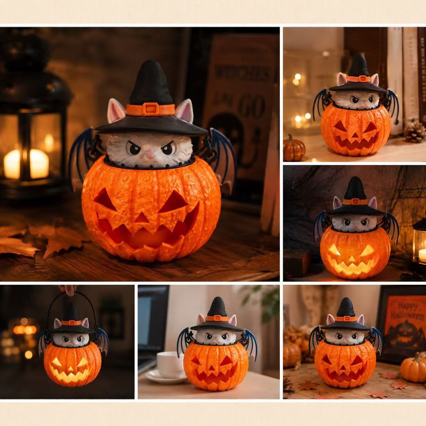 Halloween Cat Pumpkin Lantern 3D Printed LED Desk Decorative Lamp for Festival Party Decoration — image 3
