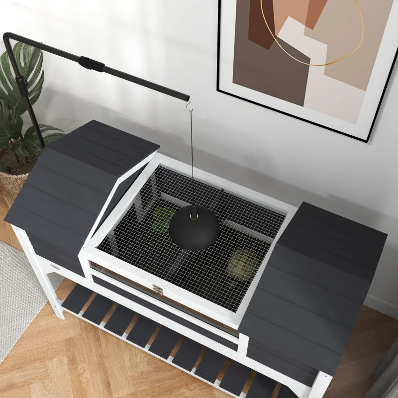 Tortoise Enclosure Tortoise House With Adjustable Lamp Holder Storage Shelf, Dual Main Houses, Openable Lid, Gray — imagen 3