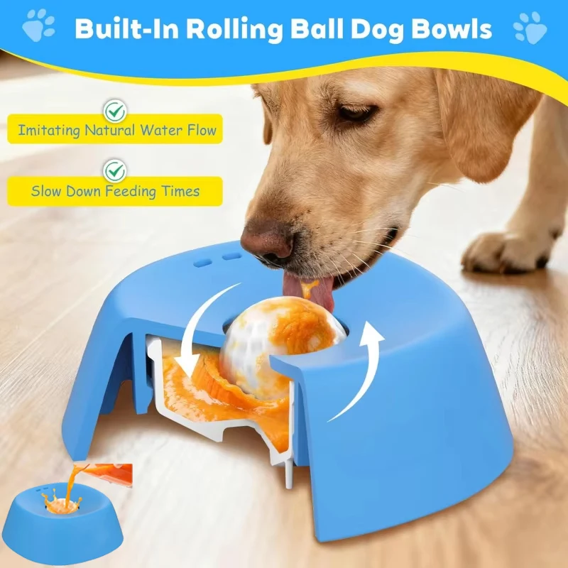 Bocazos Líquidos Lentos para Perros con Base Antideslizante en forma de Hueso de Osso Anti-Deslizantes y Anti-Estrangulación Saludables