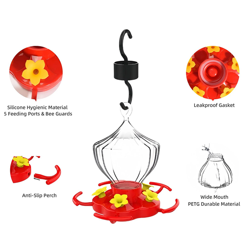 Hanging Hummingbird Feeder – 5 Flower Ports with Perches, Outdoor Garden Bird Water Dispenser — image 5