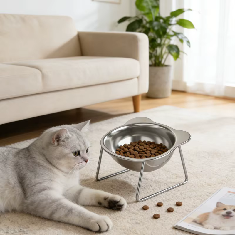 BOOTEELY Tilted Cat Bowl Stainless Steel Cat Food Bowls with Metal Stand Food and Water Dish for Cats Kitten Puppies Feeders Cat Supplies — image 3