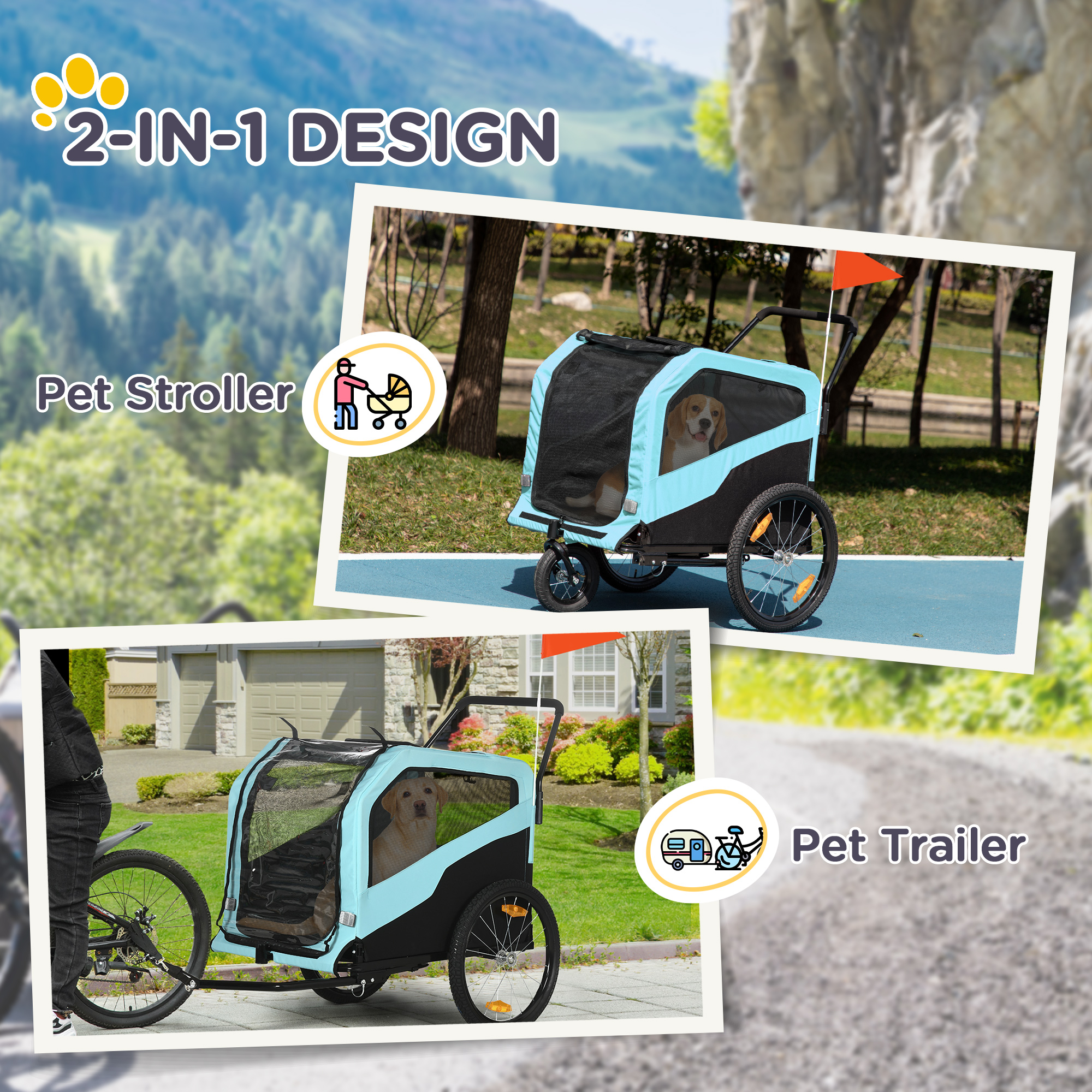 Remolque de Bicicleta y Cochecito Transportador 2 en 1 para Perros Grandes con Enganche — imagen 5