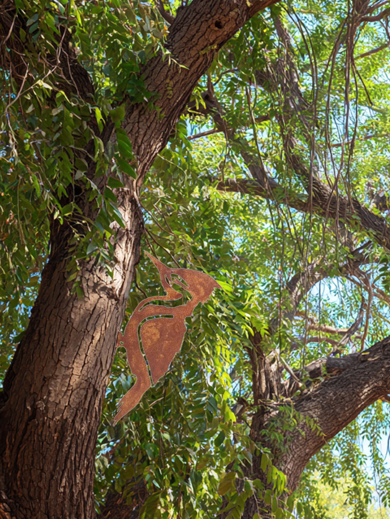Estatuas de Pájaro Carpintero y Robín en Metal Oxidado - Decoración de Jardín Rural para Vallas — imagen 4