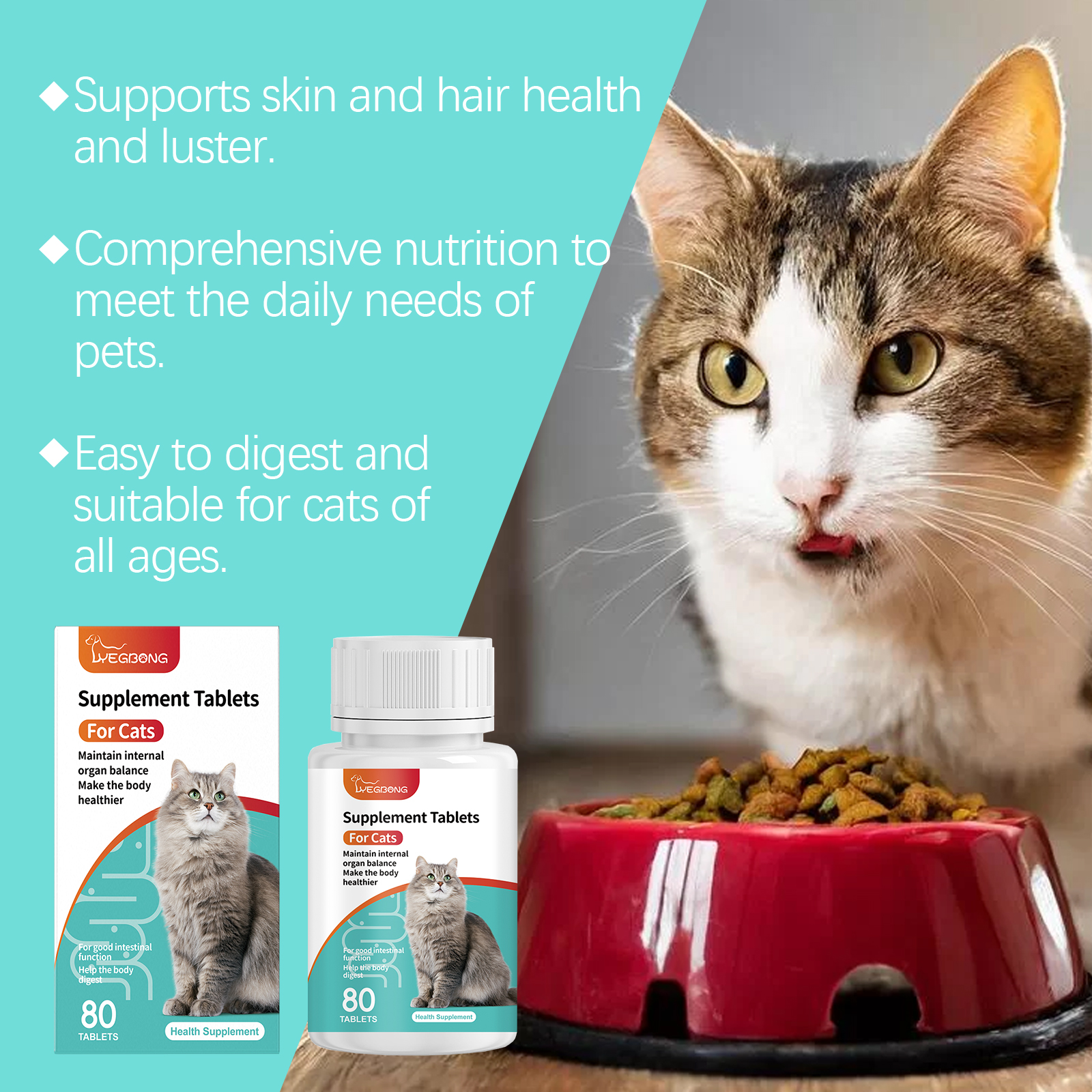 Suplementos Probióticos para Gatos en Tabletas - Apoyo a la Salud Intestinal y Digestiva con Vitamina B2 y Selenio, Cuidado Inmunológico, Piel y Visión — imagen 5