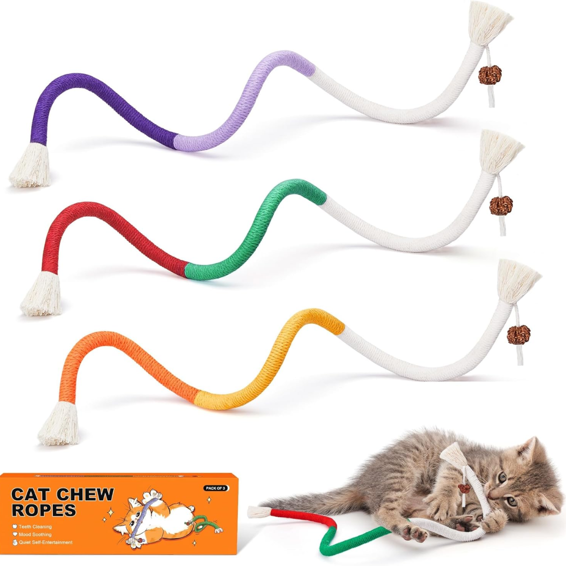 Juguetes para Gatos con Cuerdas de Masticar 3 Unidades con Relleno de Aceite de Hierba del Gato Natural — imagen 1