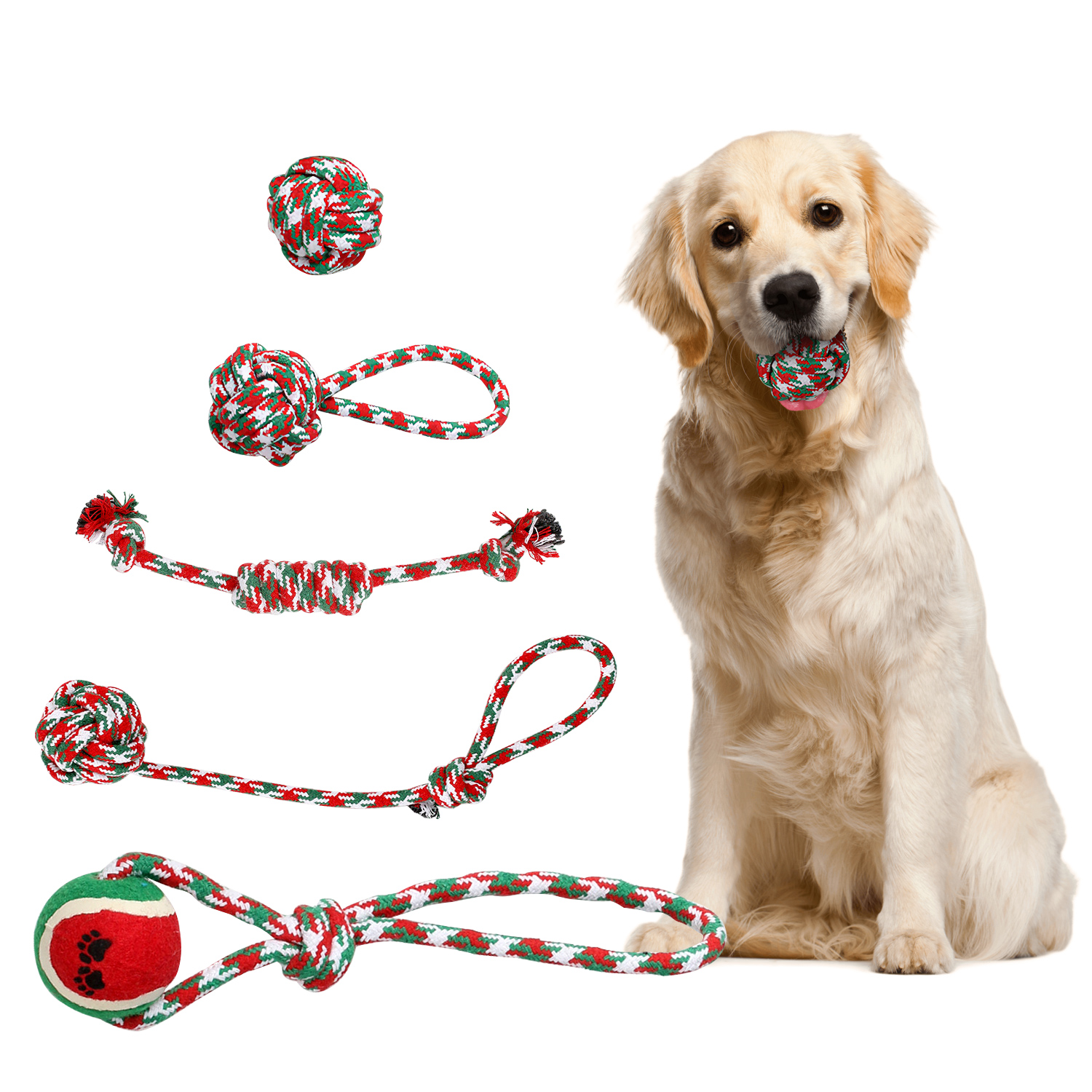 Conjunto de 5 Piezas de Juguetes de Cuerda Navideños para Perros - Interactivos y Seguros — imagen 6