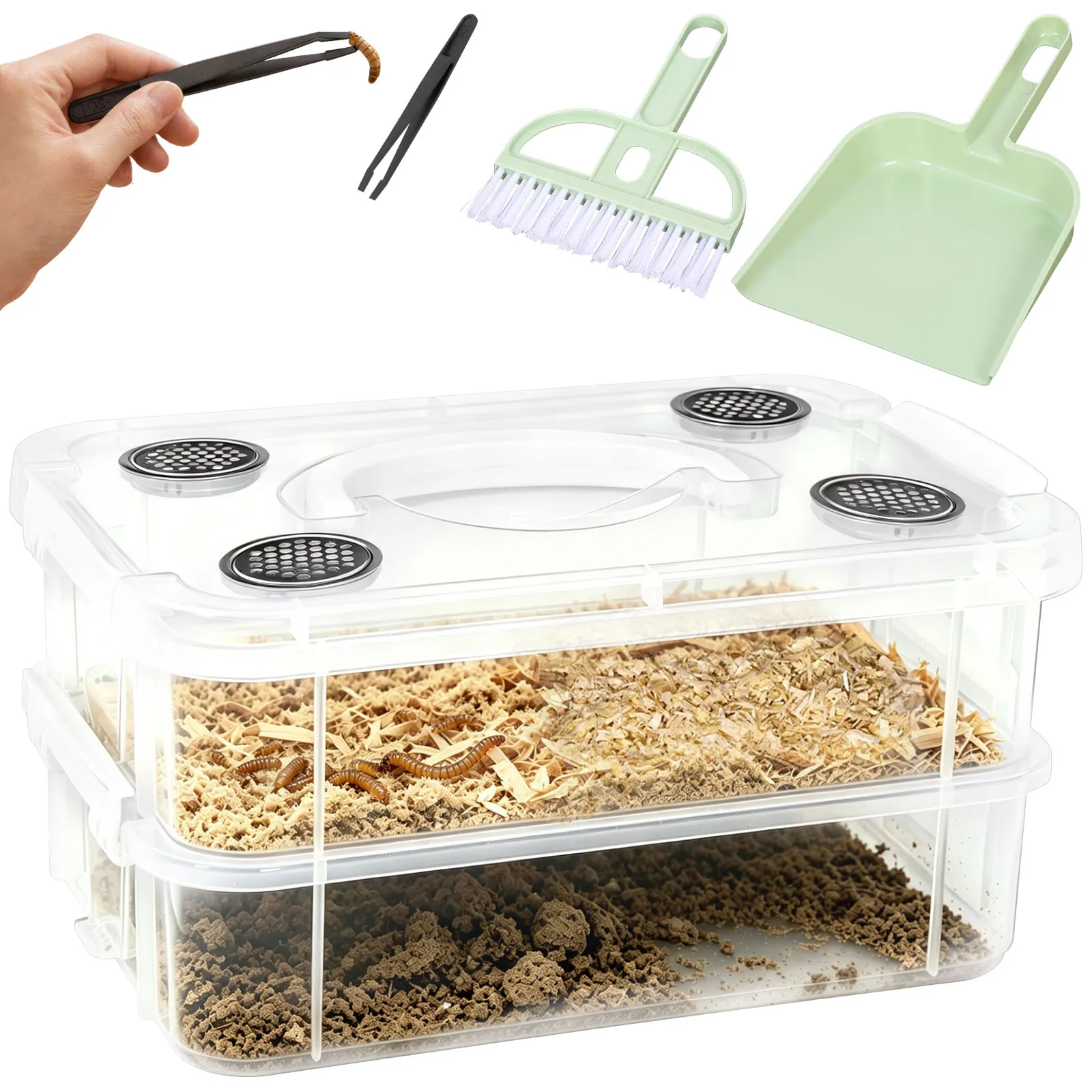 Caja de Cría de Mealworms, Alimento para Polillas y Hormigas Blancas - Contenedor de Insectos para Mascotas Reptiles Lagartos