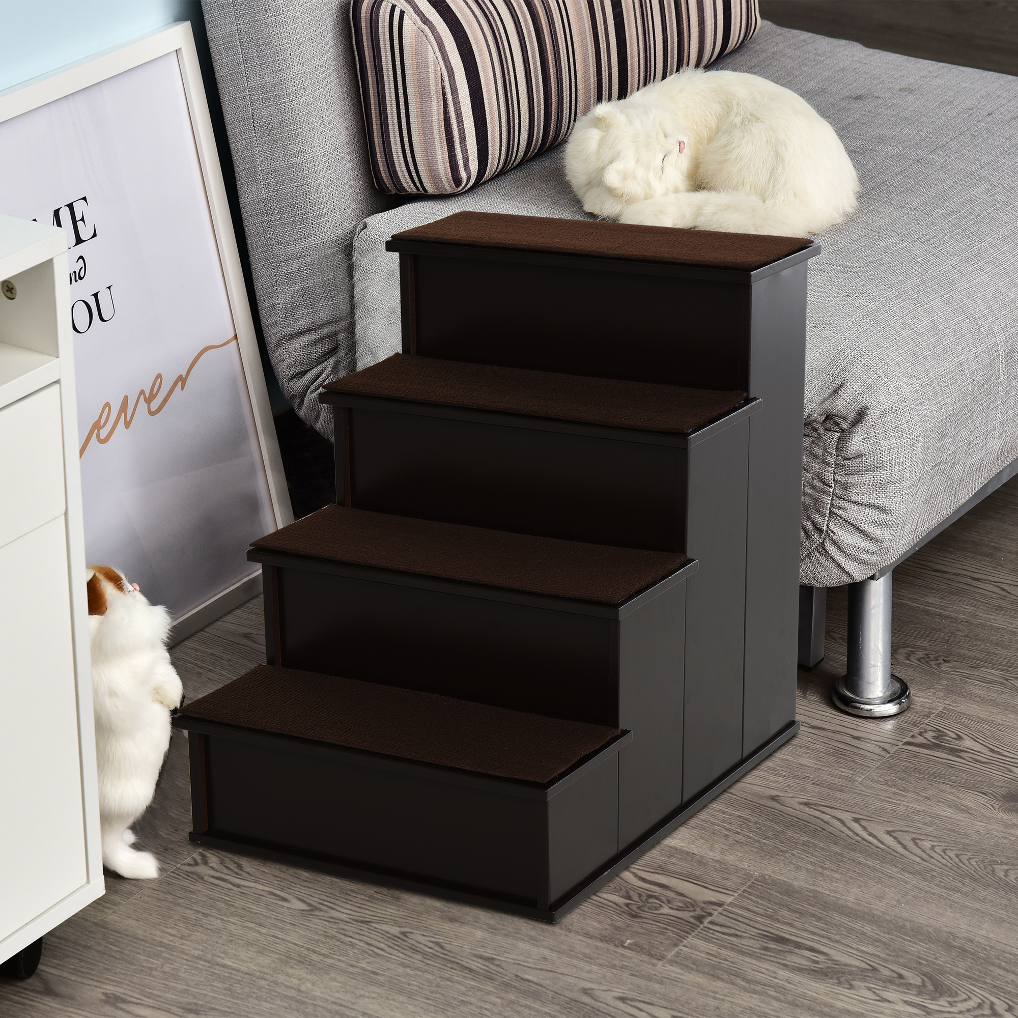 Escaleras para Mascotas, Pasos con Cubierta Acolchada y Removible para Perros y Gatos de Hasta 10 kg, Marrón — imagen 1