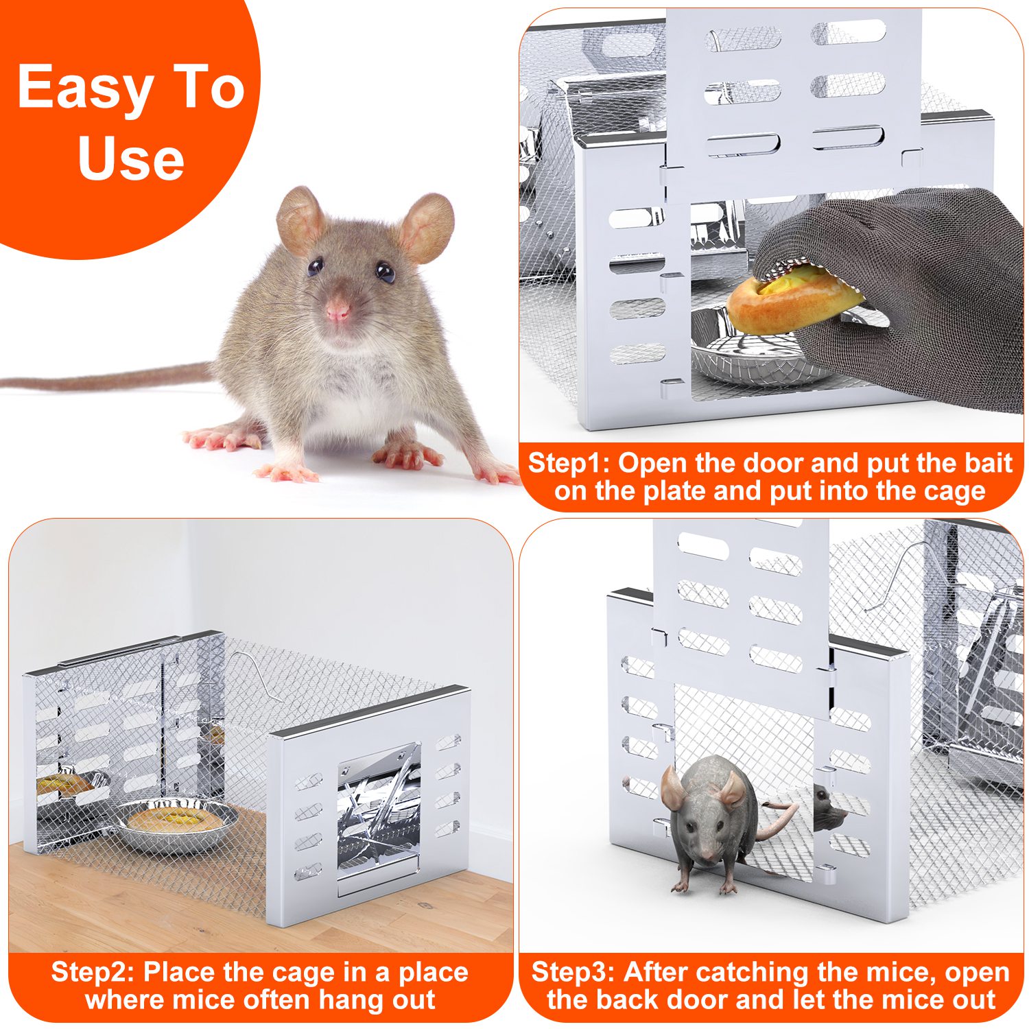 2 trampas humanitarias para ratas, jaulas para capturar y liberar ratones vivos, con ciclo automático continuo de captura, para ardillas listadas, roedores, ratones y animales pequeños — imagen 7