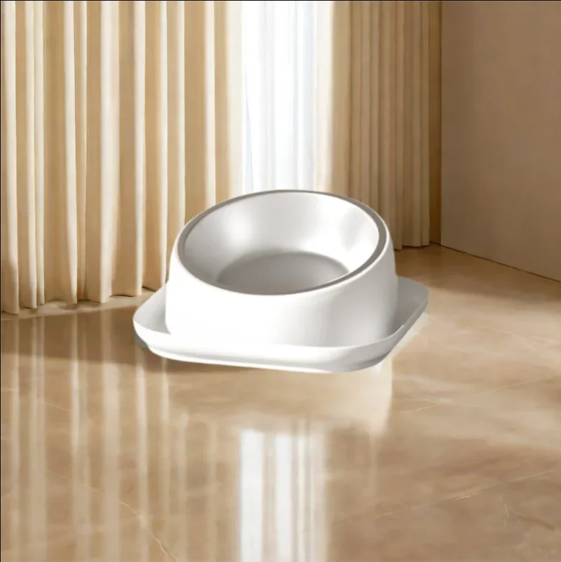 15° Tilted Cat Bowl Stainless Steel Neck Protection Anti Slip Plastic Base Pet Food Water Feeder Bowl For Cats Kitten — image 1