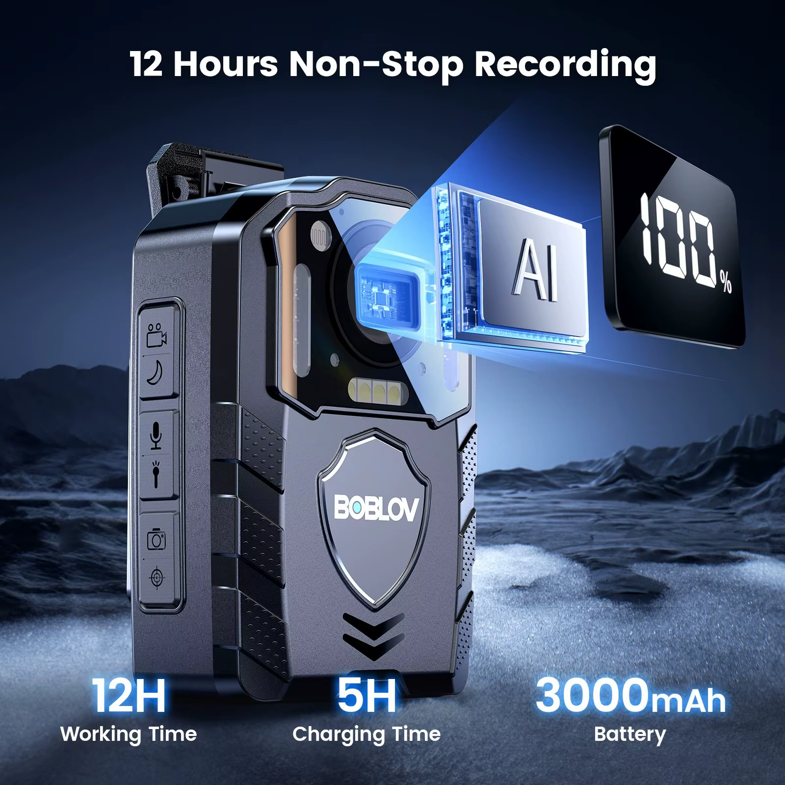 BOBLOV KJ25 1080P Body Camera 10-13H Battery Night Vision Body Cam 3000mAh Battery Built In Light For Hiking Delivery Law Enforcement And Pet Walking — imagen 2