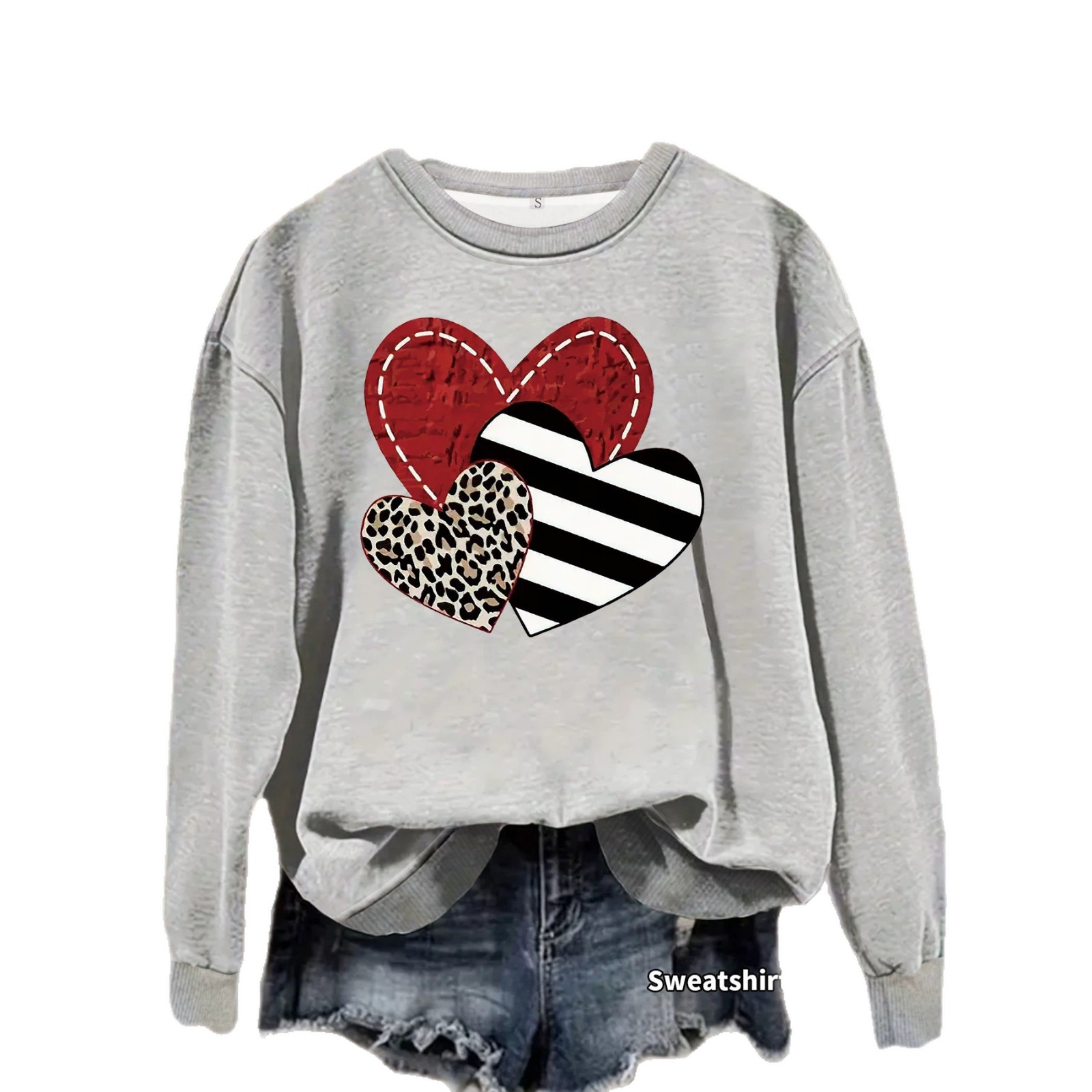 Leopard striped heart-shaped printed sweatshirt — image 2