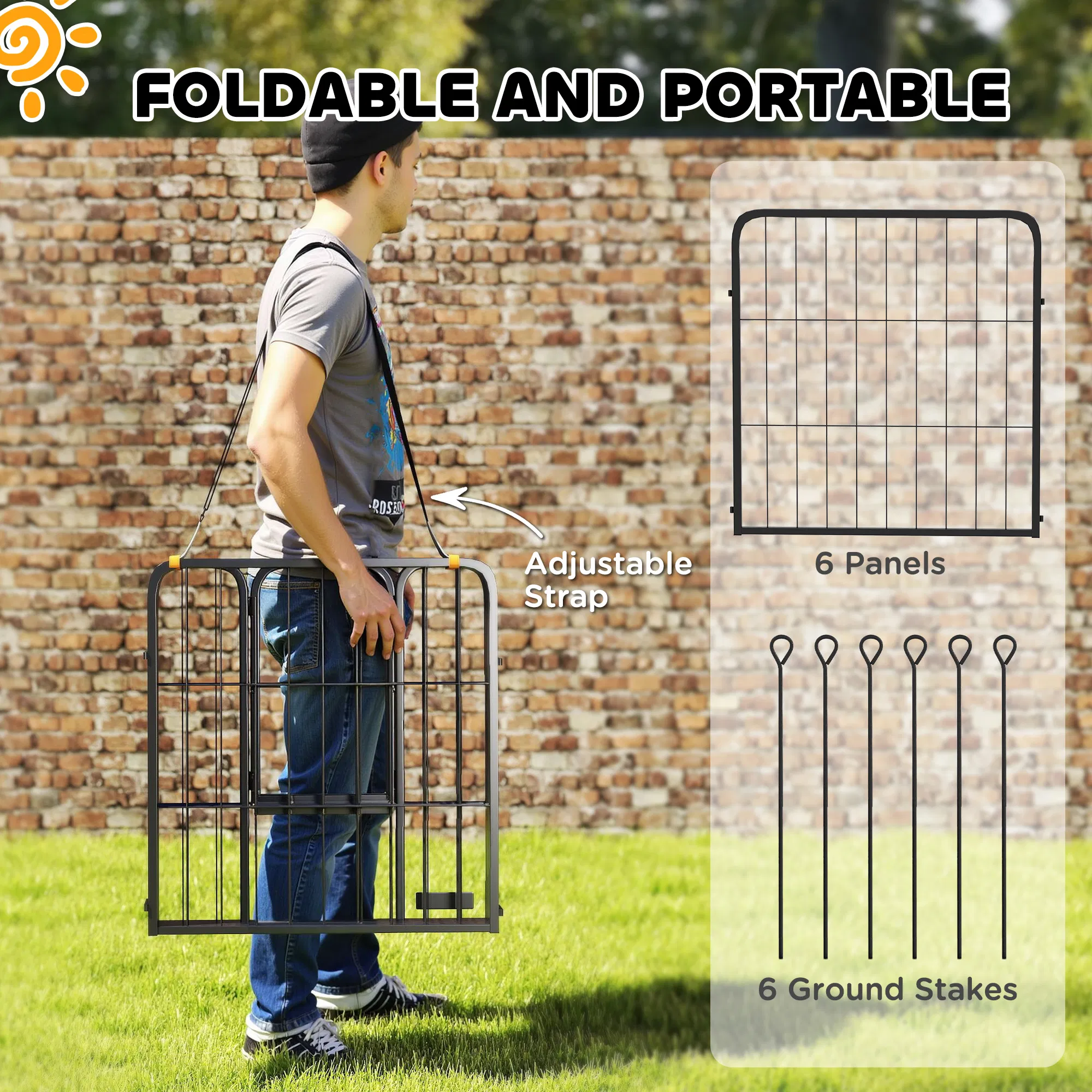 6 Panels Heavy Duty Dog Playpen Outdoor Indoor with Door & Strap, 24" Height Portable & Foldable Pet Playpen — image 2