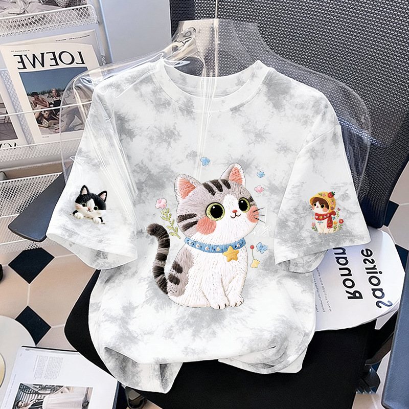 Girls' Short Sleeve T-Shirt Cat Print Casual Top — image 5