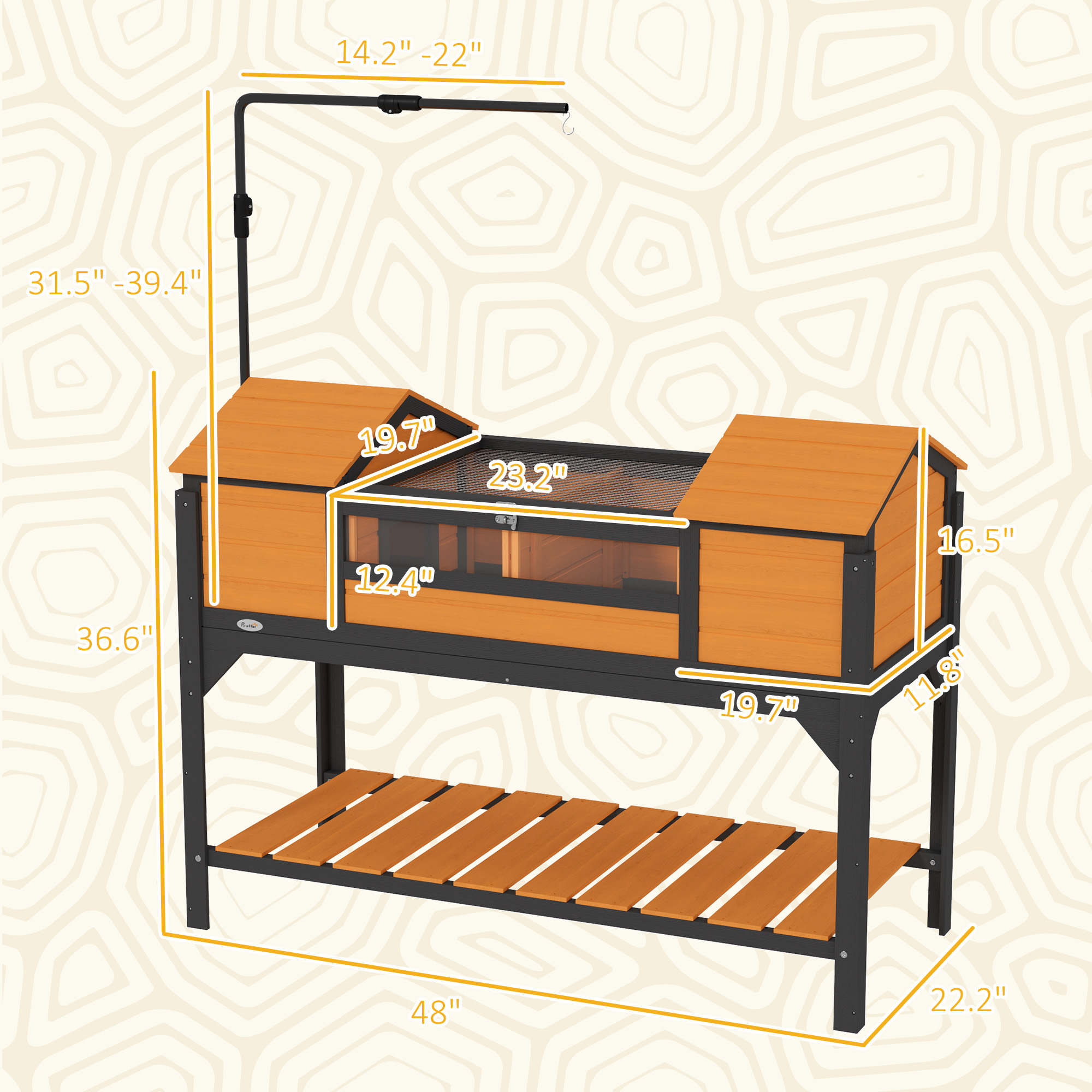 Casa para Tortugas con Soporte de Lámpara Ajustable, Almacenamiento y Plataforma, Dos Casas Principales, Tapón Abordable, Amarillo — imagen 8