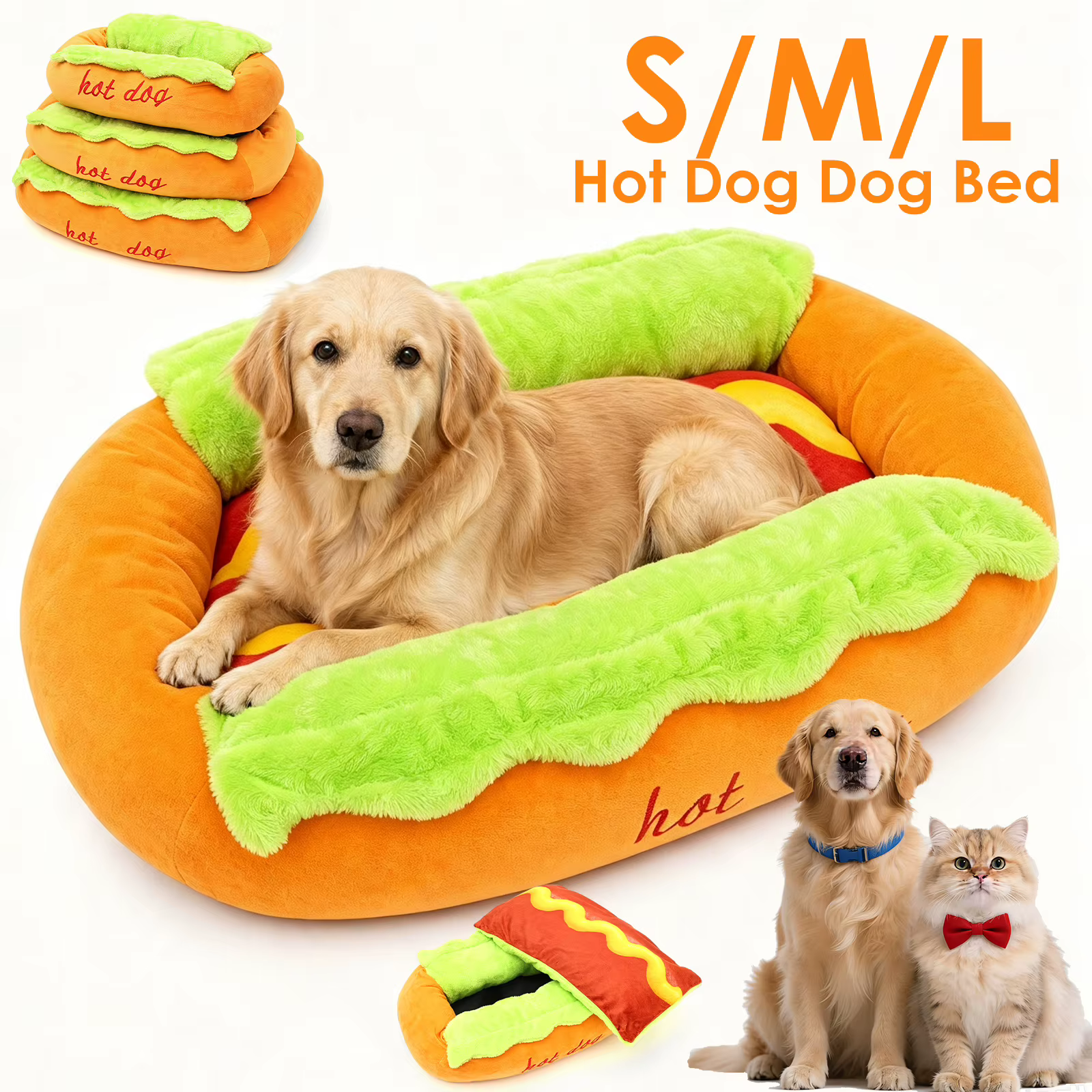 Cama para perro con diseño de pan de hot dog, suave, cómoda, con funda exterior desmontable y lavable, antideslizante, sofá para perros, suministros para mascotas — imagen 1