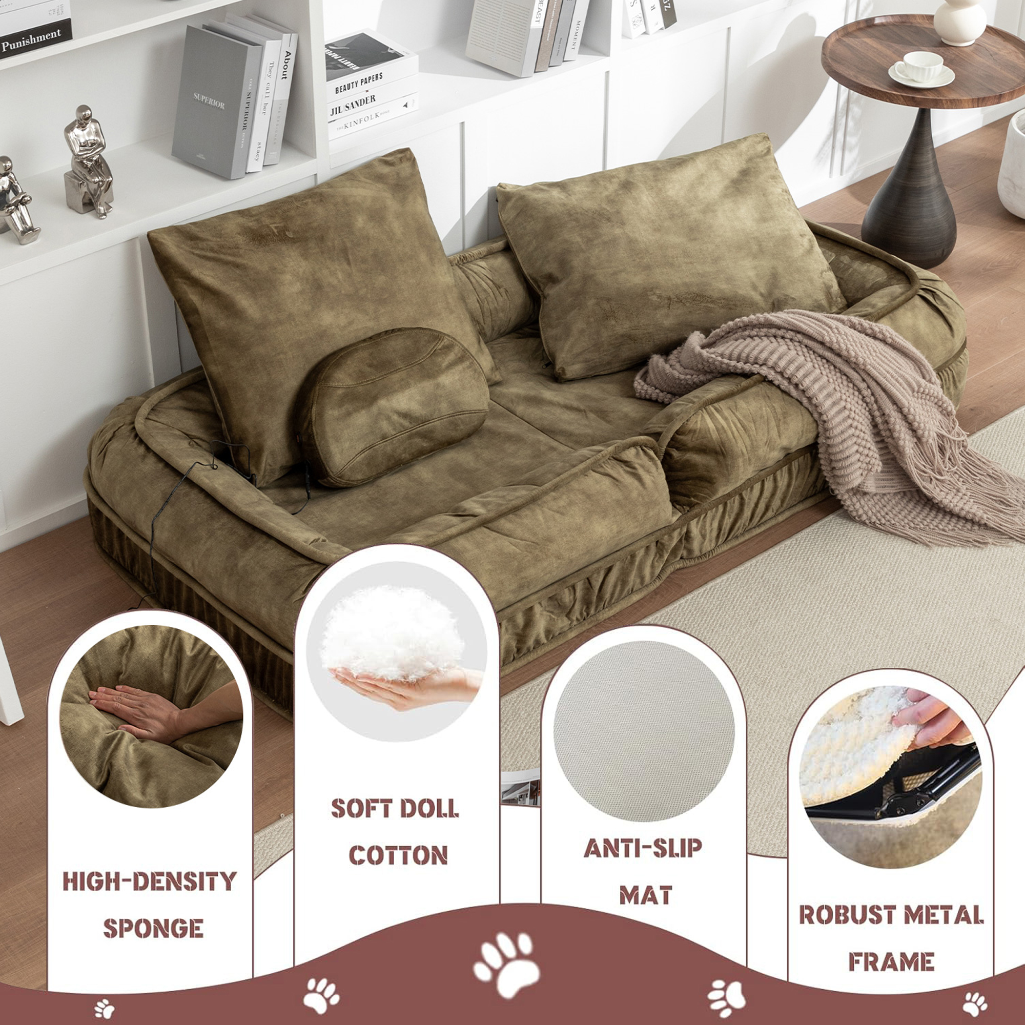 Upholstered Human Dog Bed for Adult & Pets, with 5 Adjustable Position & Massage Pillow, Bean Bag floor sofa with 2 Soft Pillows — image 13