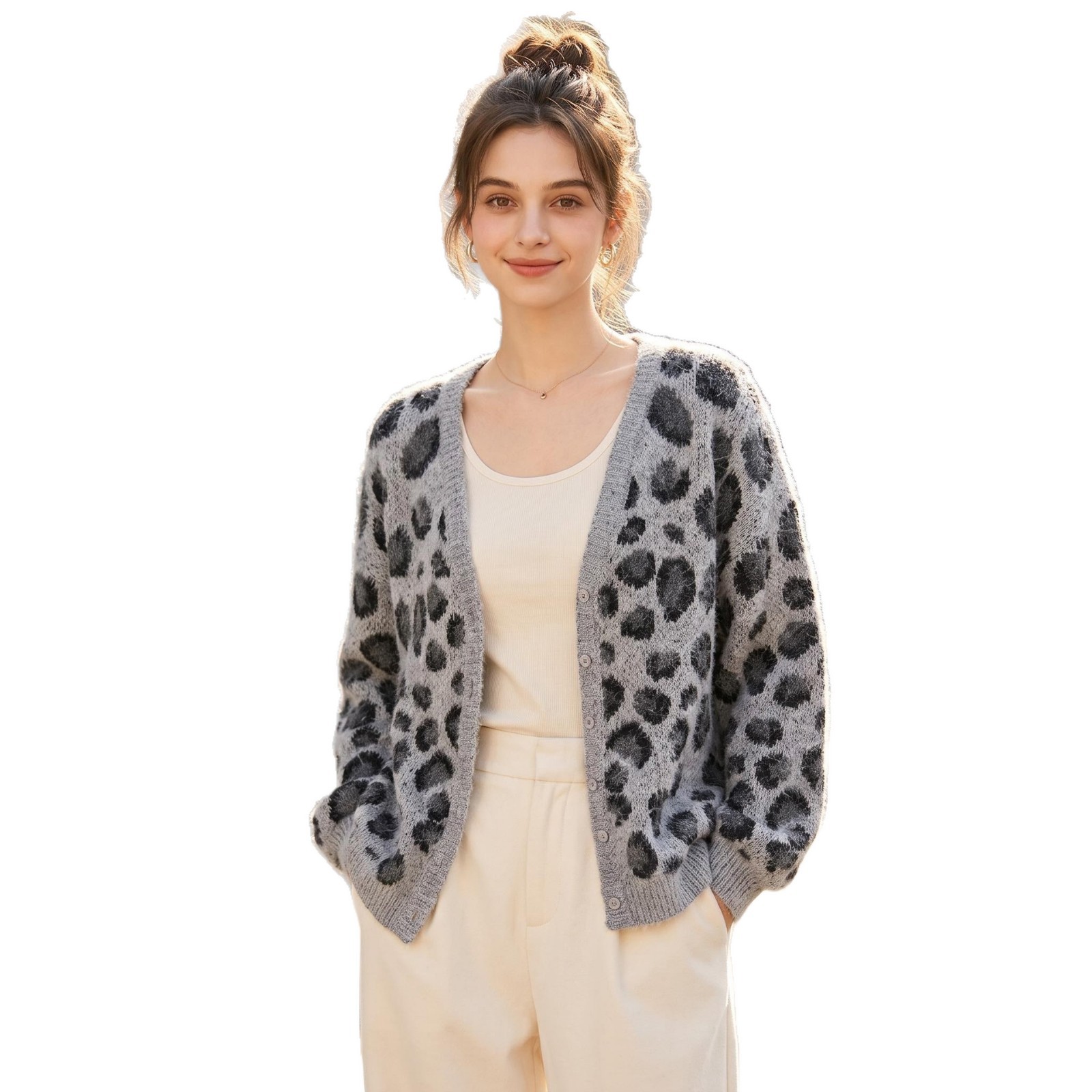 Leopard print V-neck sweater — image 1