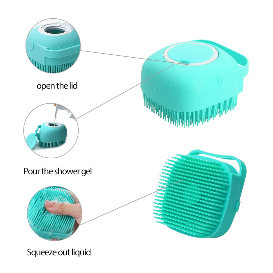 Pet Grooming Bath Massage Brush With Soap And Shampoo Dispenser Soft Silicone Bristle For Long Short Haired Dogs Cats Shower — image 2