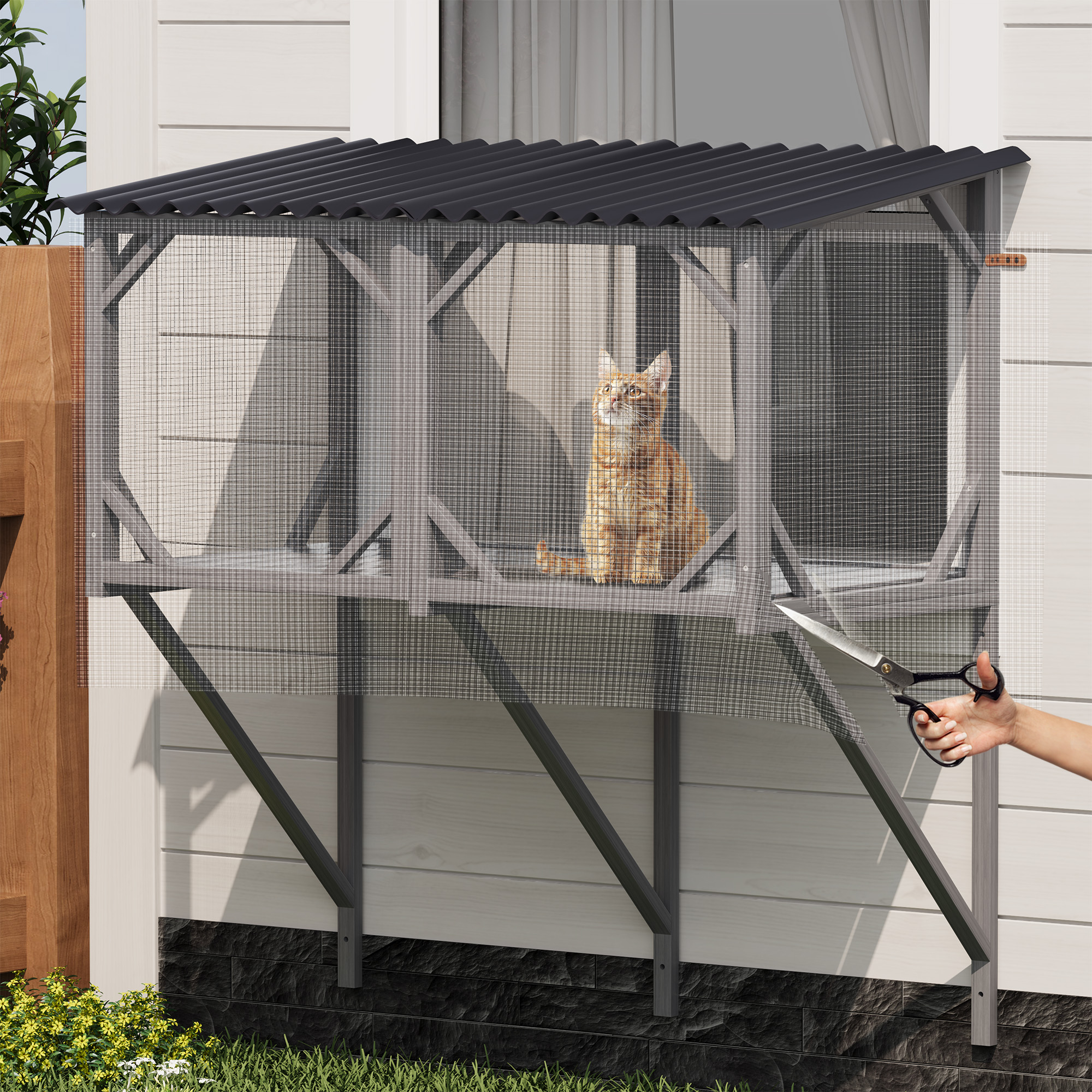 Cat Window Box, 43.3 Catio Outdoor Cat Enclosure With Bug Proof Net For Sunbathing, Napping & Viewing, Window Perch For Large Indoor Cats - All Weather Use, Cat Cage — imagen 3
