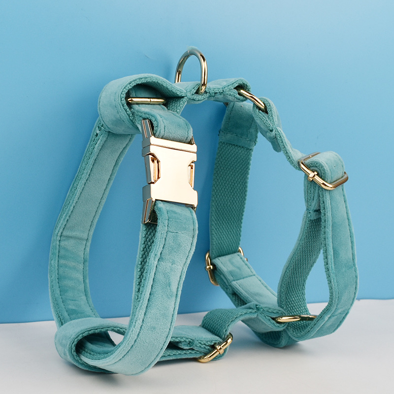 Green velvet medium-sized anti slip small dog golden fur collar traction rope — image 12