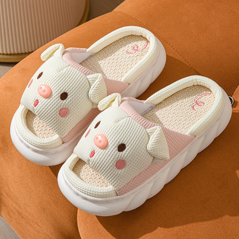 Zapatillas de Cerdo Adorables con Dedo Abierto en Lino para Hogar, Zapatos de Pareja para Mujer y Hombre con Diseño de Cerdo — imagen 5