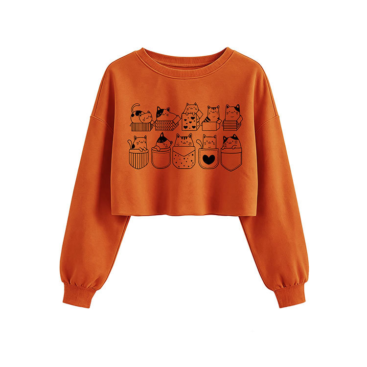 Paper box cat pattern long sleeved short top — image 3