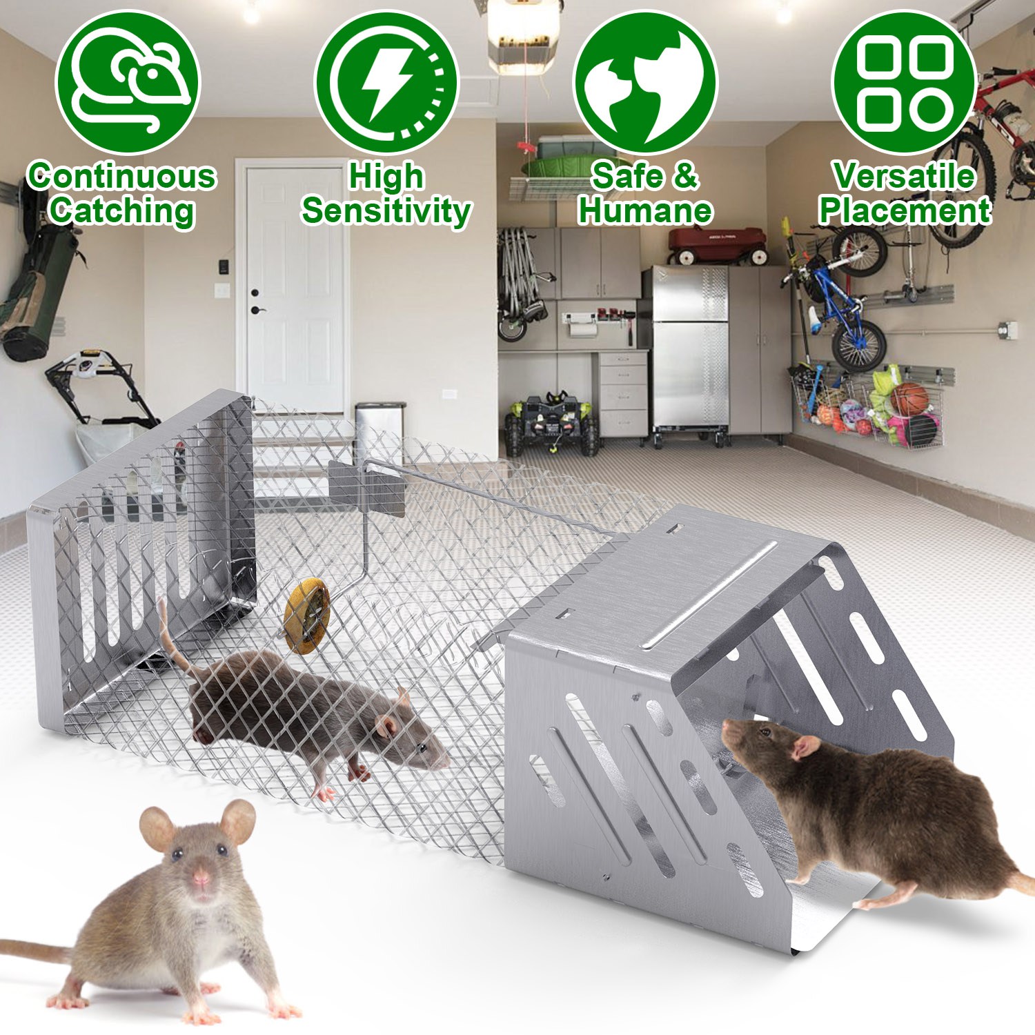 Trampa Automática Continua de Ratas con Puerta Única y Humana para Roedores Pequeños — imagen 1