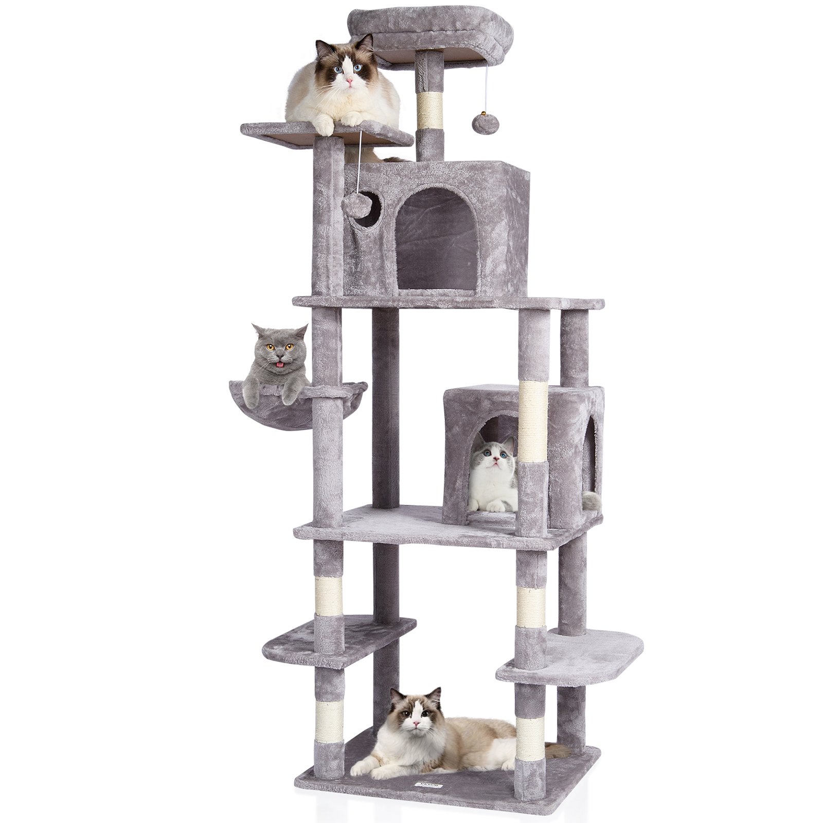 Cat Tree For Indoor Cats, 68.5" Cat Tower With 2 Cat Condos, Sisal Scratching Post, Hammock, Top Perch, Jumping Platforms, Large Cat Furniture Activity Center With Hang Ball, Light Grey — image 1