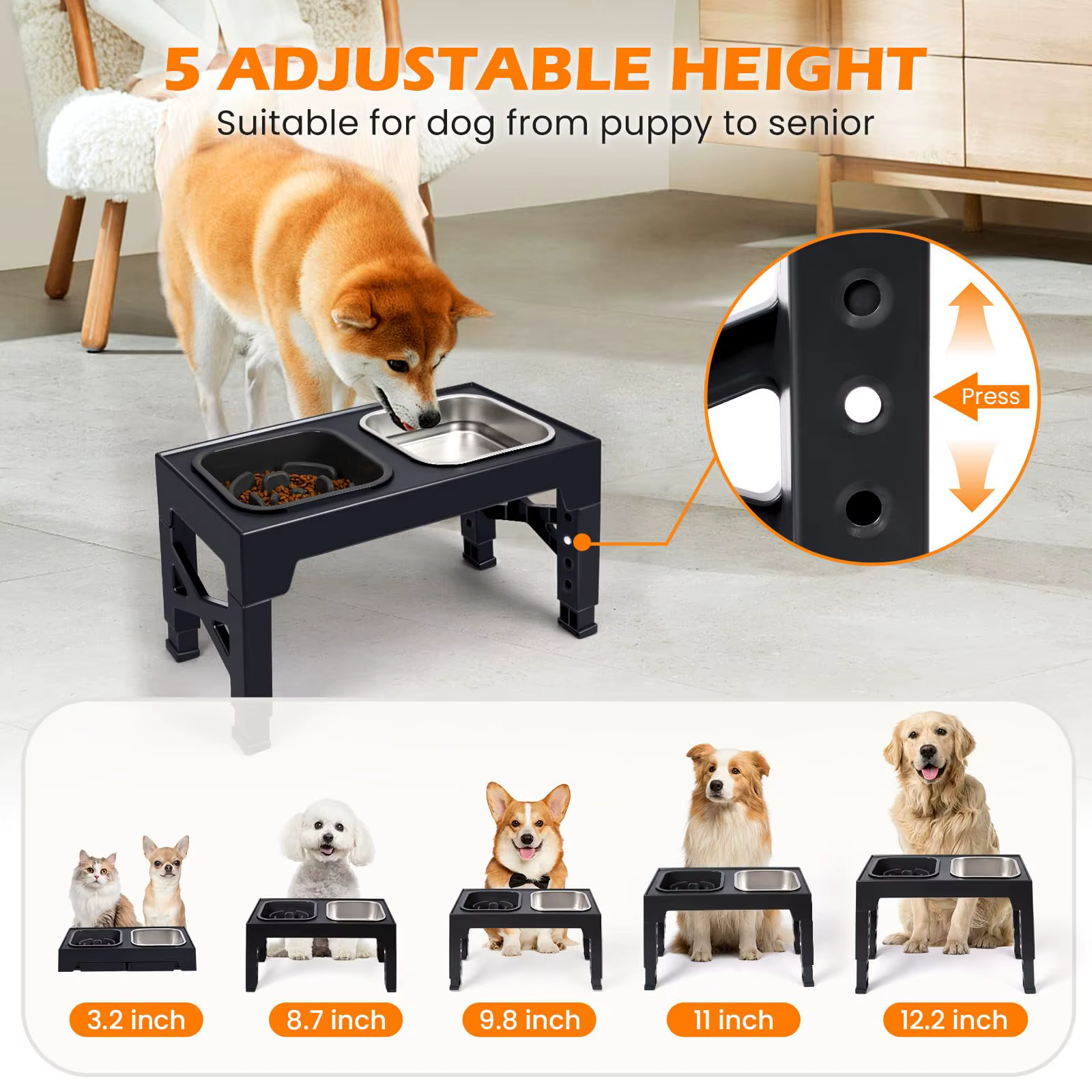 Comederos Elevados para Perros 2 en 1 Comedero Lento, Comederos de Comida y Agua para Mascotas de Acero Inoxidable/Plástico Antideslizantes con Base Plegable — imagen 5