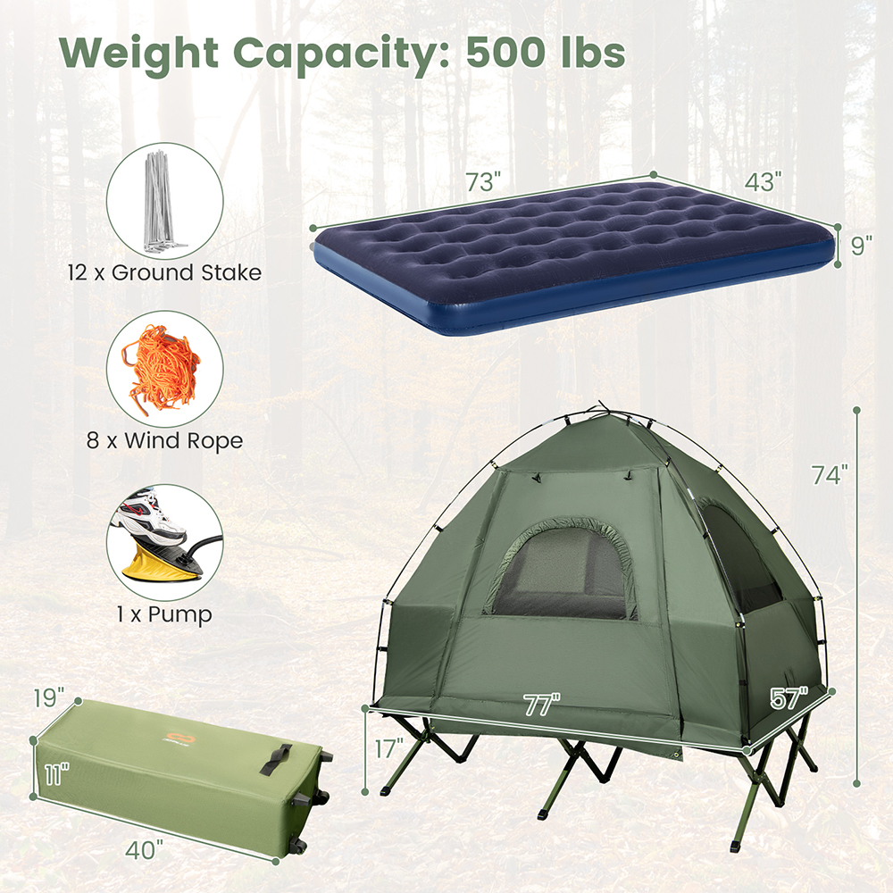 Tenda de Camping Portátil 5 en 1 con Camastro y Colchón Inflable para Acampar, Paseos y Actividades Al Aire Libre — imagen 4