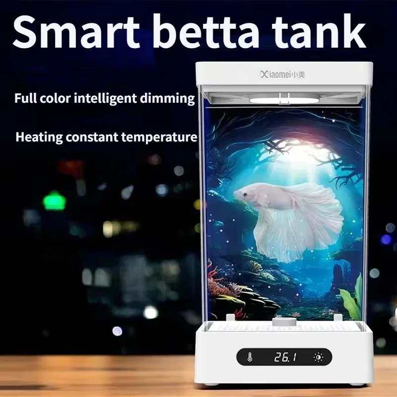 Acuario de Pez Betta Inteligente Mini para Escritorio con Calor Constante Termoestático Luz LED de Color Completo Eco Lámpara Noche — imagen 1