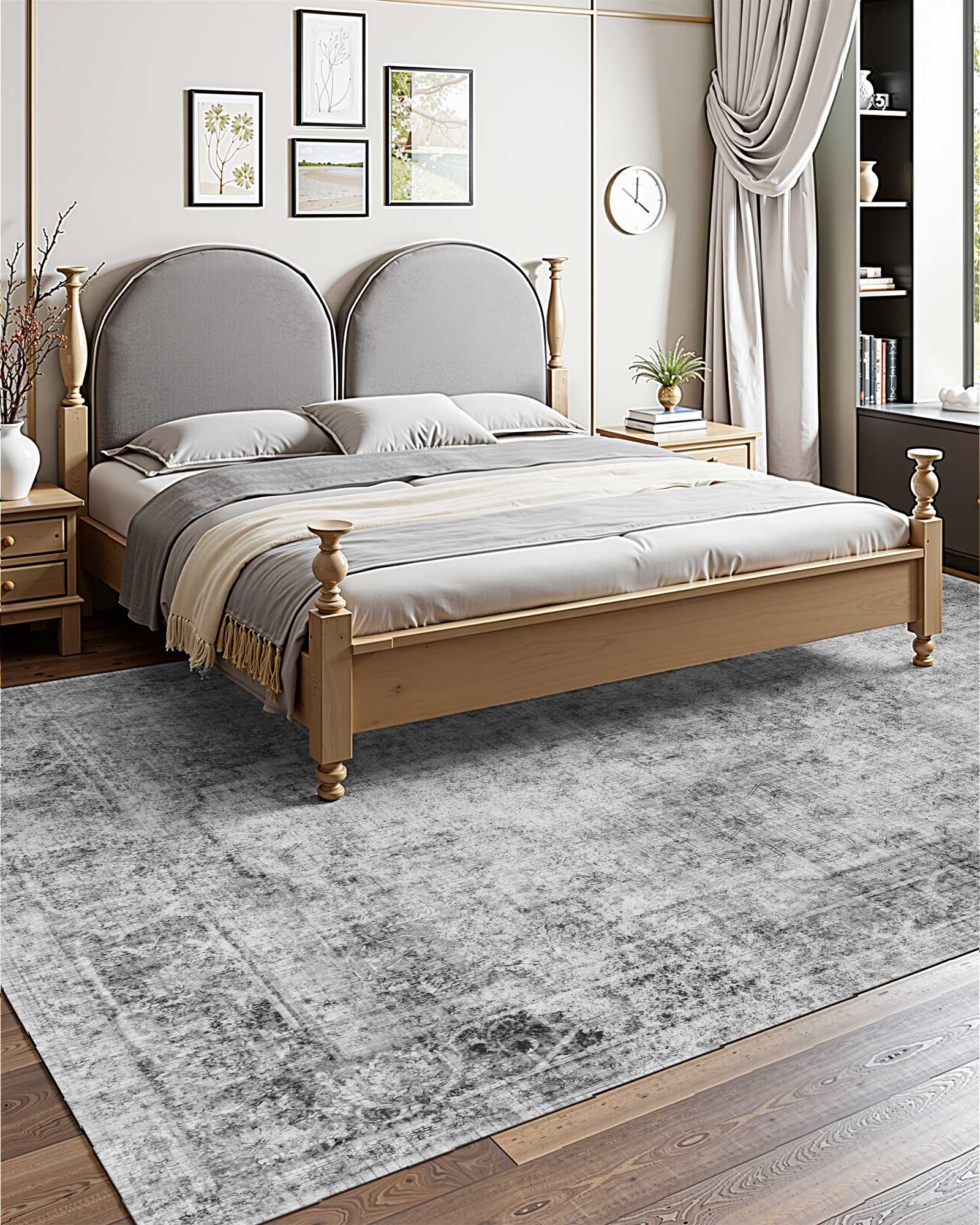 Area Rug, 9 X 12 Ft Large Washable Boho Rug, Non-Slip And Tear-Resistant Soft Carpet, Pet & Child Friendly Bohemian Area Rugs, Indoor Mat For Bedroom, Living Room, Kids Room, Office, Gray — imagen 4