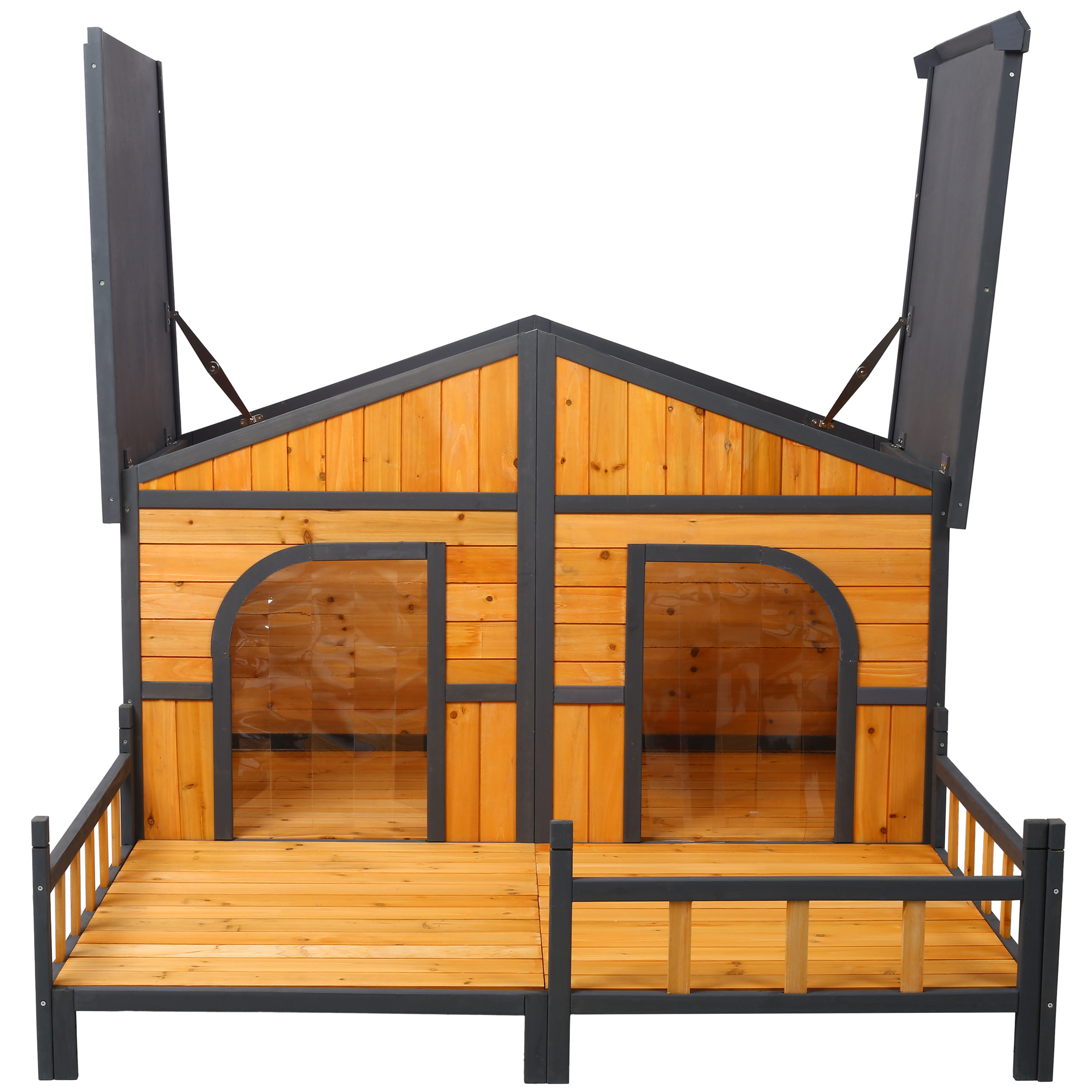 Wooden Large Dog House Outdoor Double XL Dog Kennel with Elevated Floor and Porch, Weatherproof Puppy Shelter for Small and Medium Breed Dogs, Natural — image 20