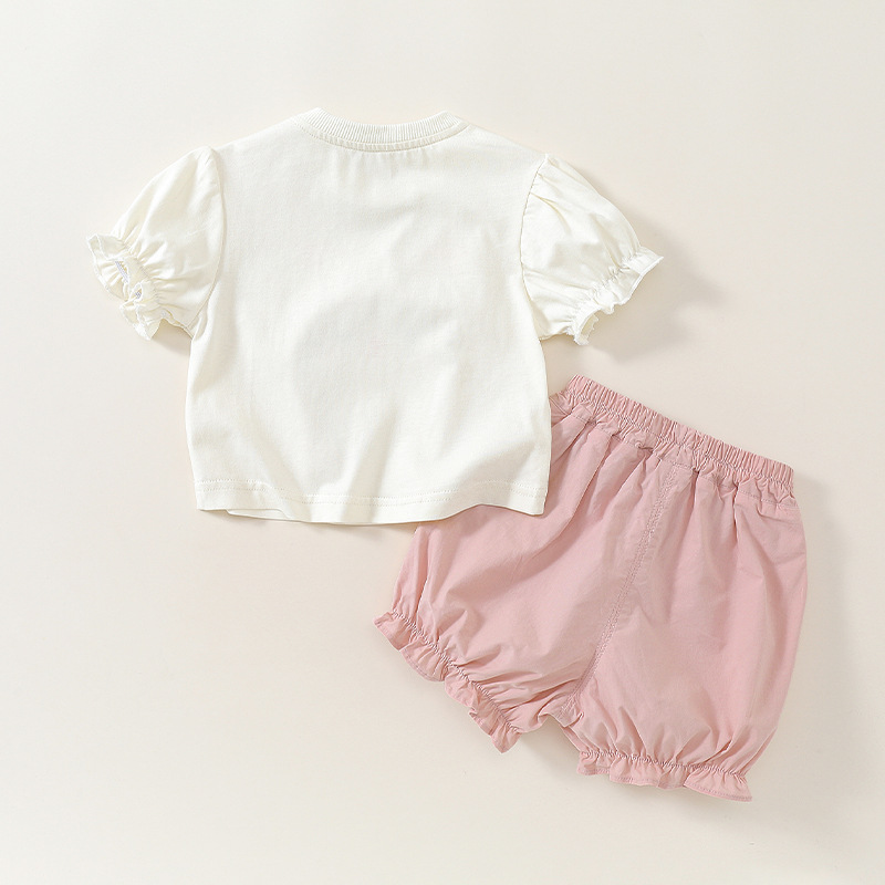 Cute Rabbit Cartoon Short Sleeve Two-Piece Set for Toddlers — image 4