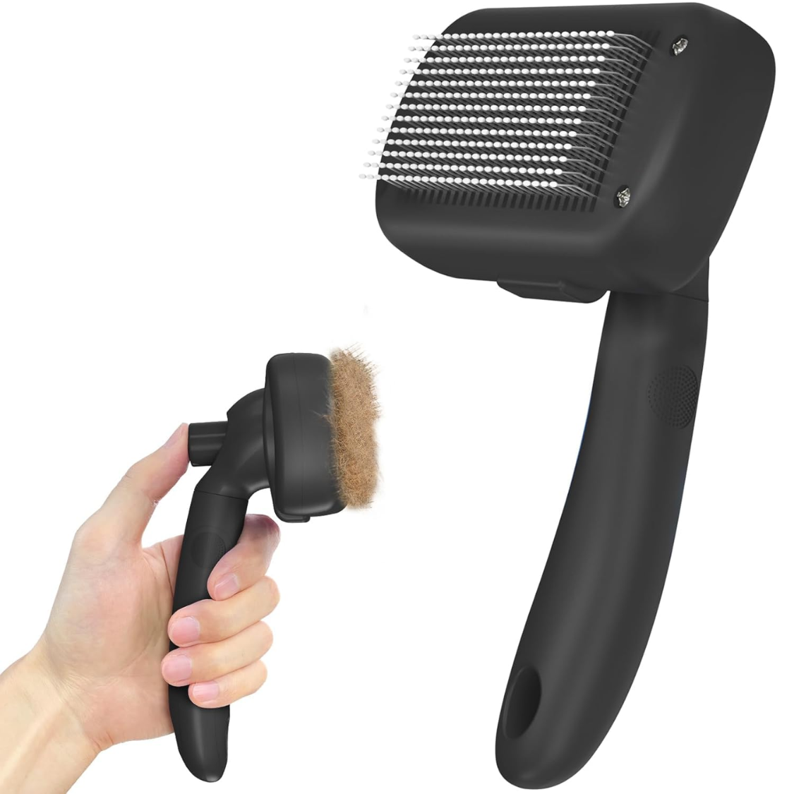 Pelo de Cepillo Auto Limpiador - Herramienta de Aseo Cutáneo para Perros, Gatos y Cachorros, Eliminación de Pelaje y Corte de Pelo para Mascotas con Pelo Largo y Corto, Negro — imagen 1
