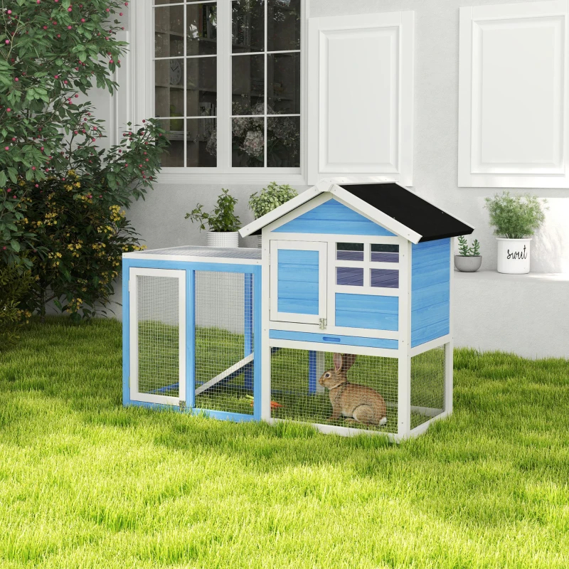 49 Wooden Rabbit Hutch Bunny Cage With Waterproof Asphalt Roof, Fun Outdoor Run, Removable Tray And Ramp, For Rabbits, Chickens, Ducks, Light Blue — imagen 6