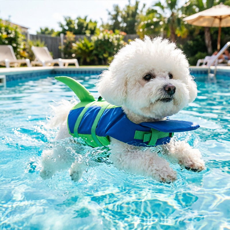 Dog Life Jacket Adjustable Pet Swim Vest – Flotation Safety Rescue Vest for Pool, Surf & Water, with Grab Handle (Tail Design) — image 4