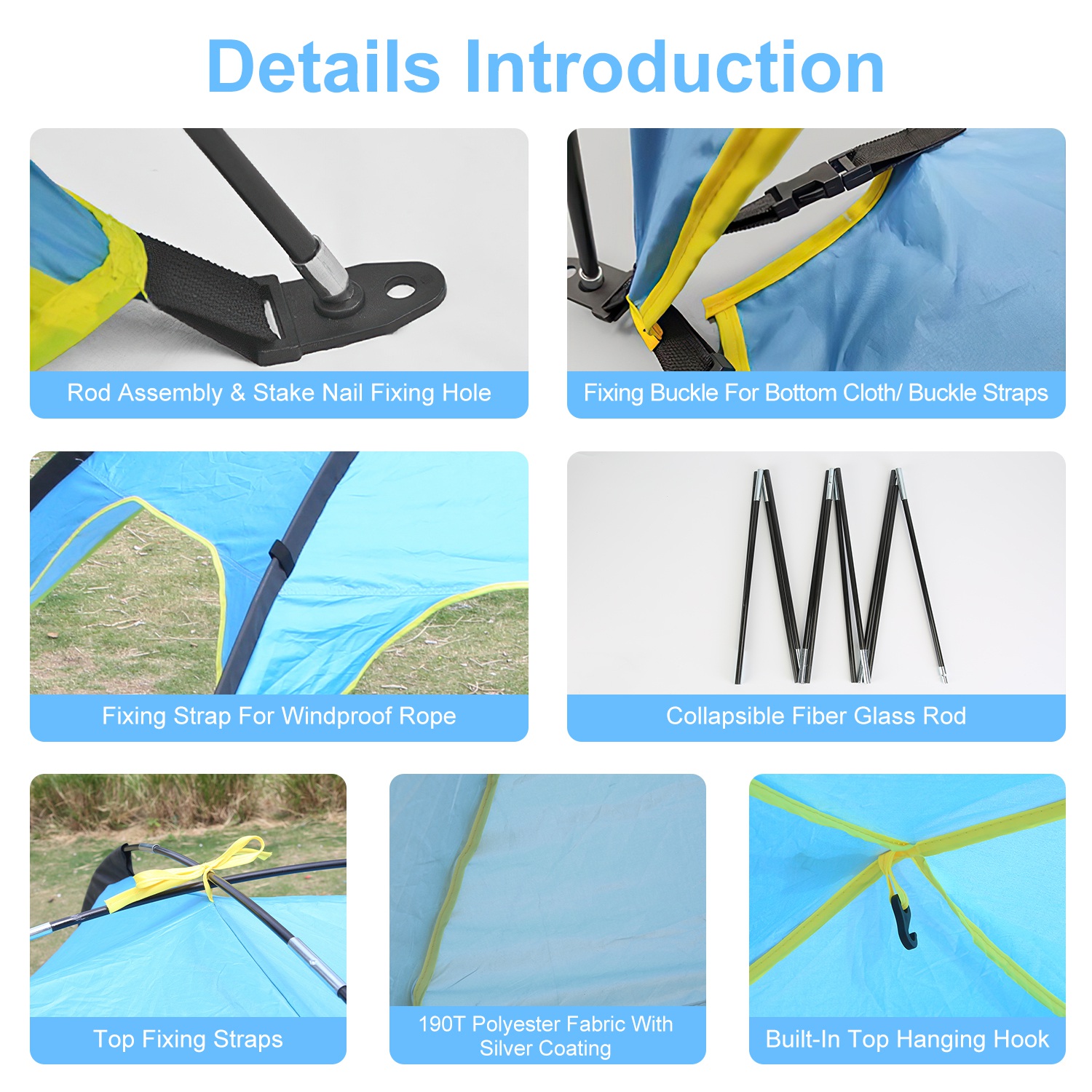 Toldo de Playa para 4-6 Personas con 3 Aberturas de Puerta, Bolsa de Transporte, UPF50, Impermeable, para Playa, Picnic, Campamento, Senderismo, Aventura y Pesca — imagen 13