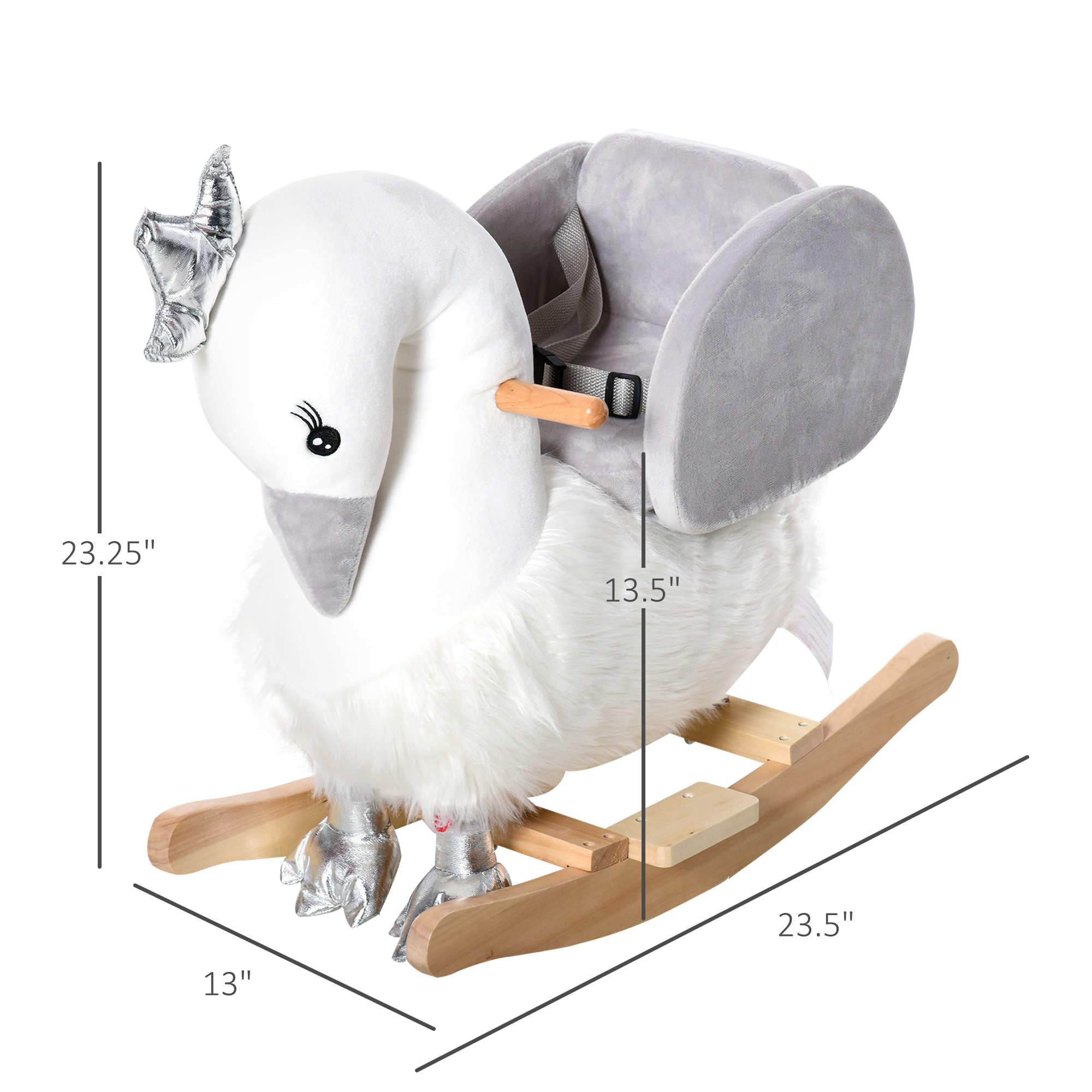 Caballo de Cisne para Niños con Sonido, Asiento Plush y Base de Madera, Correa de Seguridad para Bebés de 18 a 36 Meses, Blanco — imagen 2