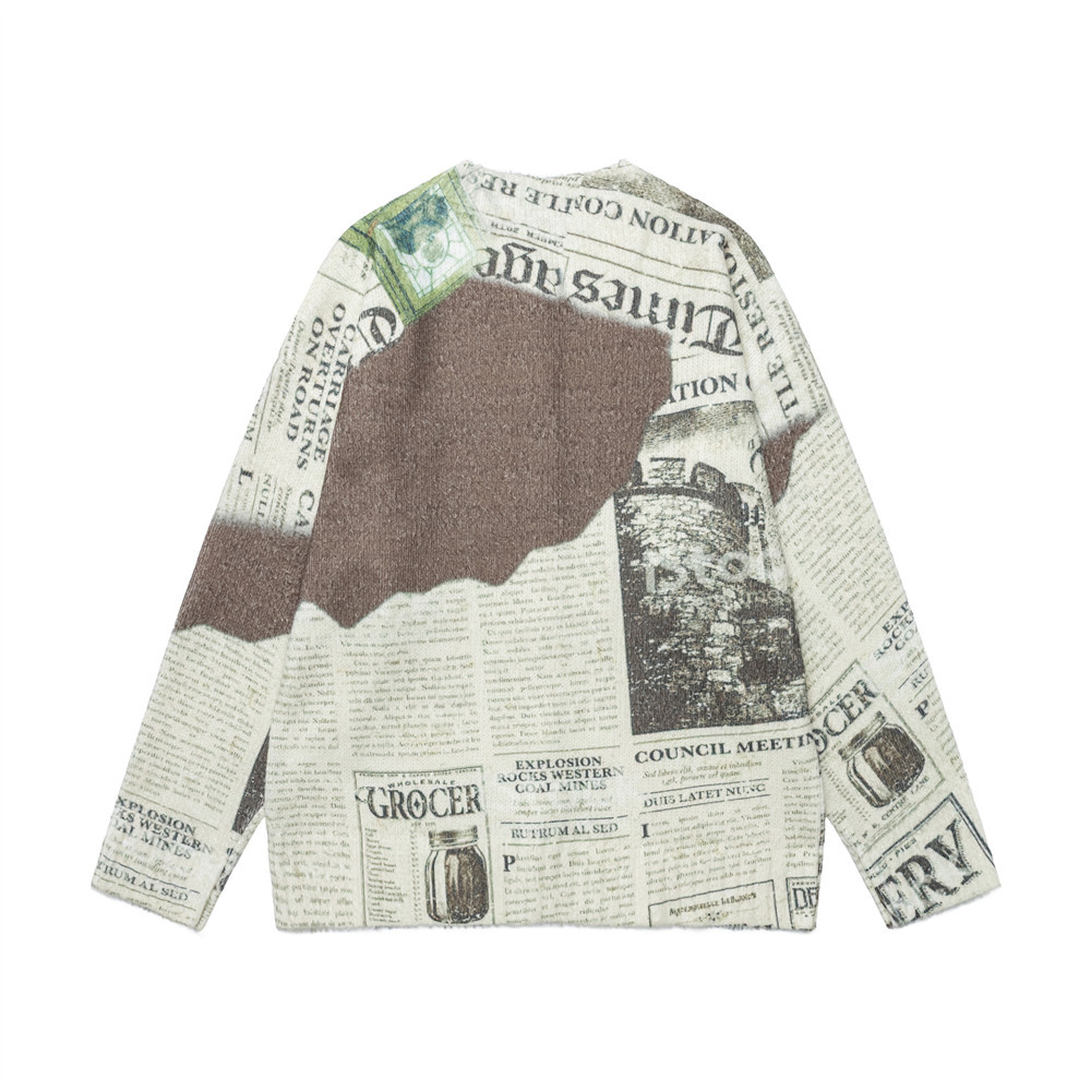Cartoon puppy newspaper printed cardigan sweater — image 3