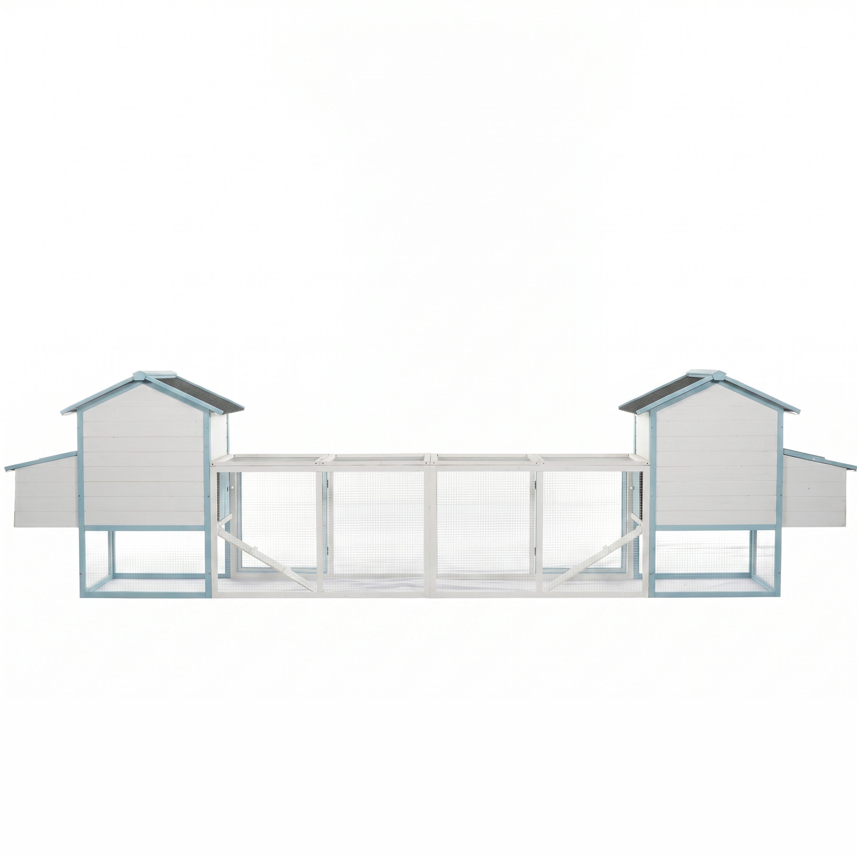 Casa de Gallinas Grande en Madera con Dos Cajas de Incubación, Corral Exterior con Techo Impermeable de Asfalto y Acceso Peatonal, Jaula de Pollos de Madera de Abeto con Platos de Desperdicios Retraillables, Azul y Blanco para Gallineros de Patio — imagen 13