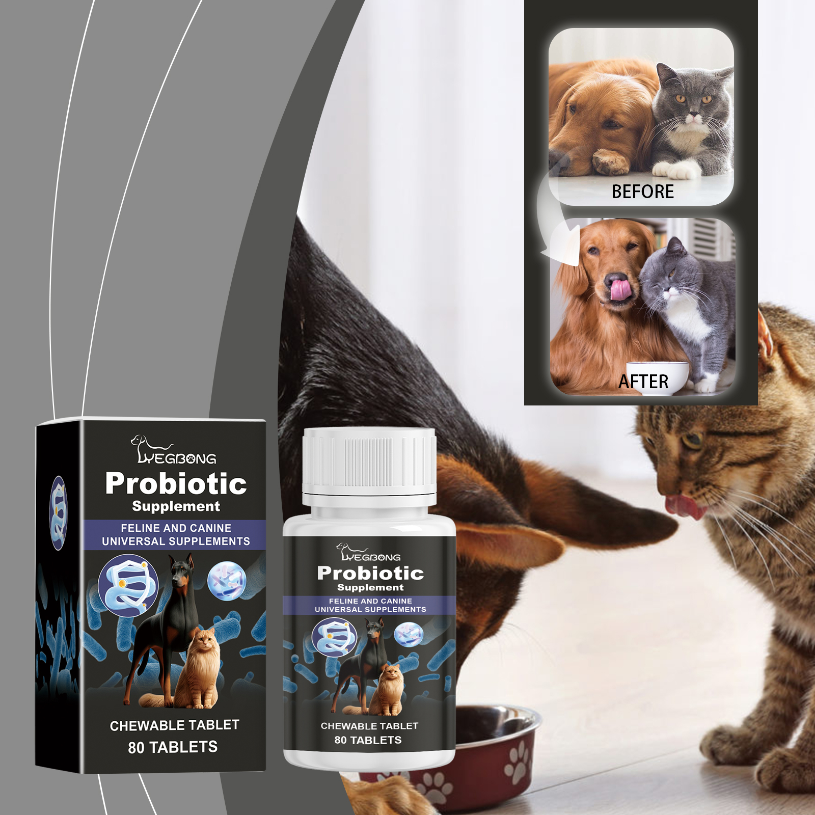 Tabletas de Probióticos para Mascotas Comestibles - Soporte para Salud Digestiva e Inmunológica, con Vitamina B2 y Selenio de Levadura, 80 tabletas — imagen 2
