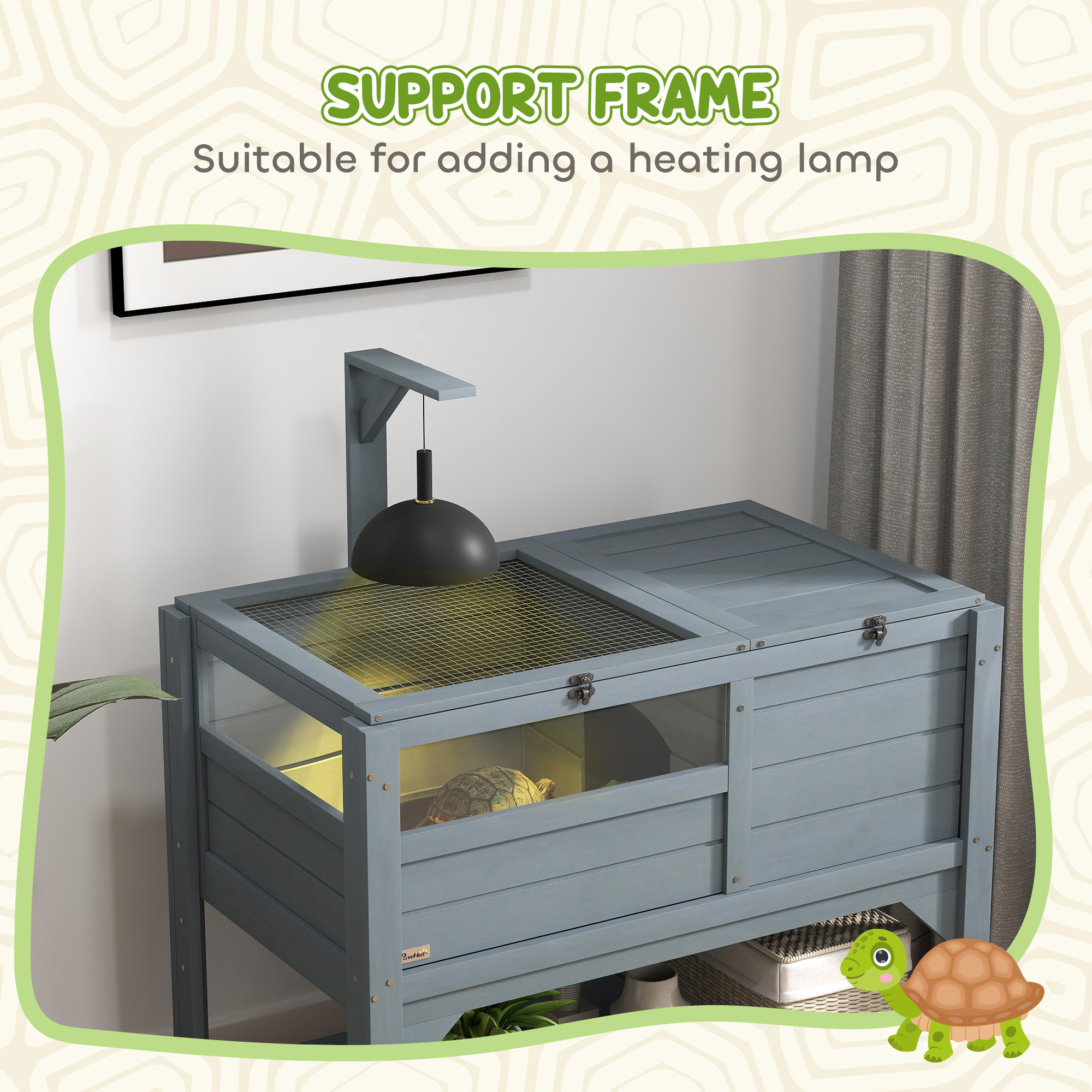 Tortoise Habitat With Shelf Storage Tortoise Gift Accessory With Weather Protection For Indoor, Gray — imagen 4