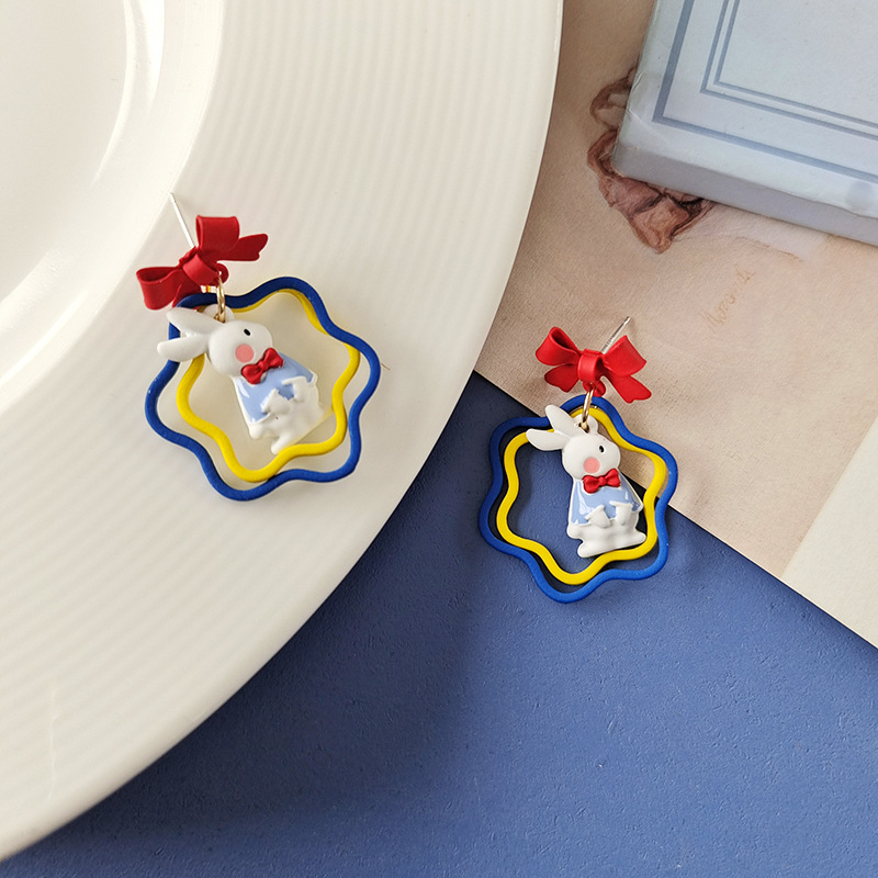 Aretes de Conejo con Arco Japonés de Aguja de Plata S925, Dulces y Suaves, Tostados — imagen 1