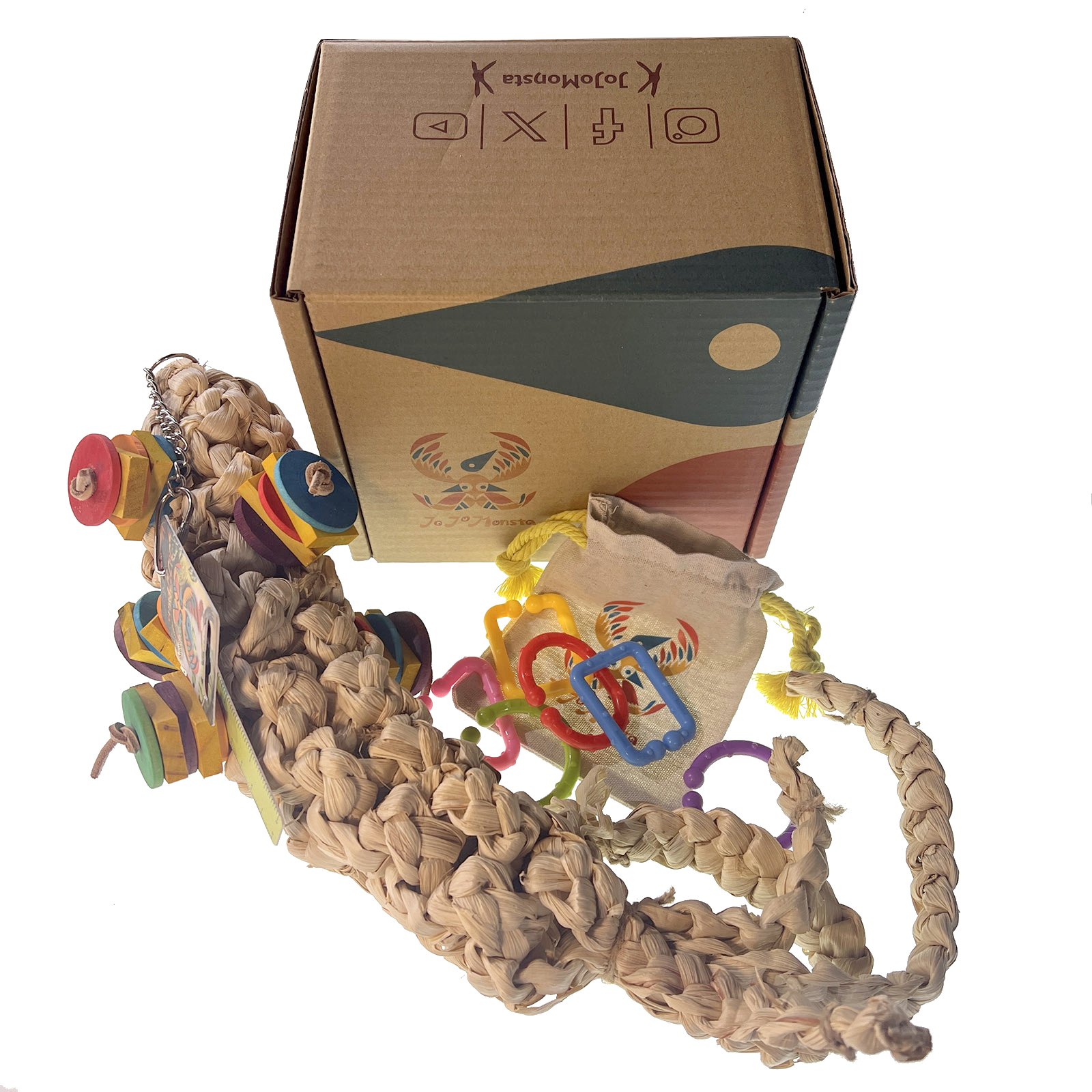 Parakeet Toys, Adventure Series Kraken Corn Husk Handmade Parrot Toy Bird Chew Toy, Set — image 2