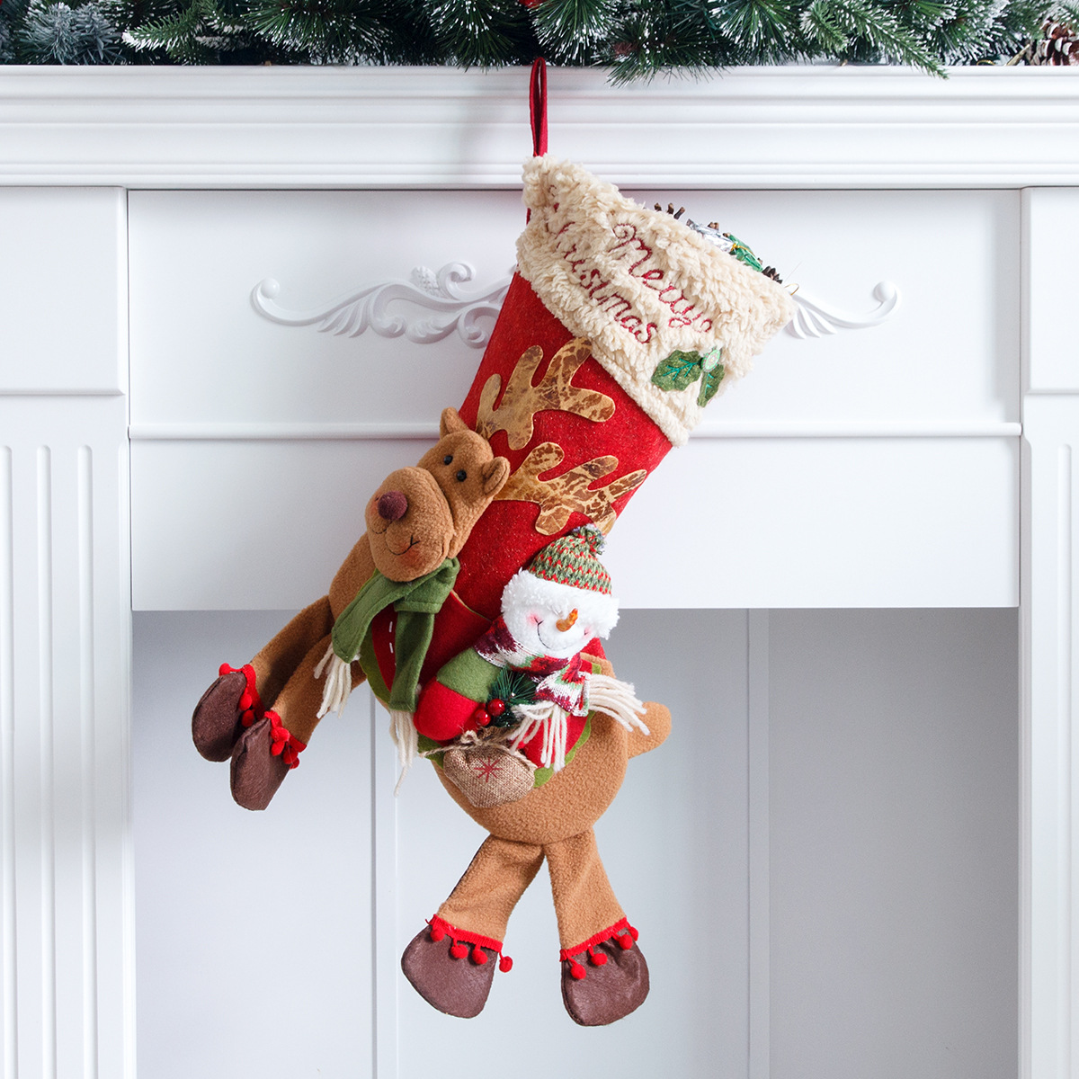 Calcetines de Papá Noel, muñeco de nieve, ciervo montado, regalos de Navidad para niños, bolsas de manzana, joyería, calcetines de Navidad — imagen 7