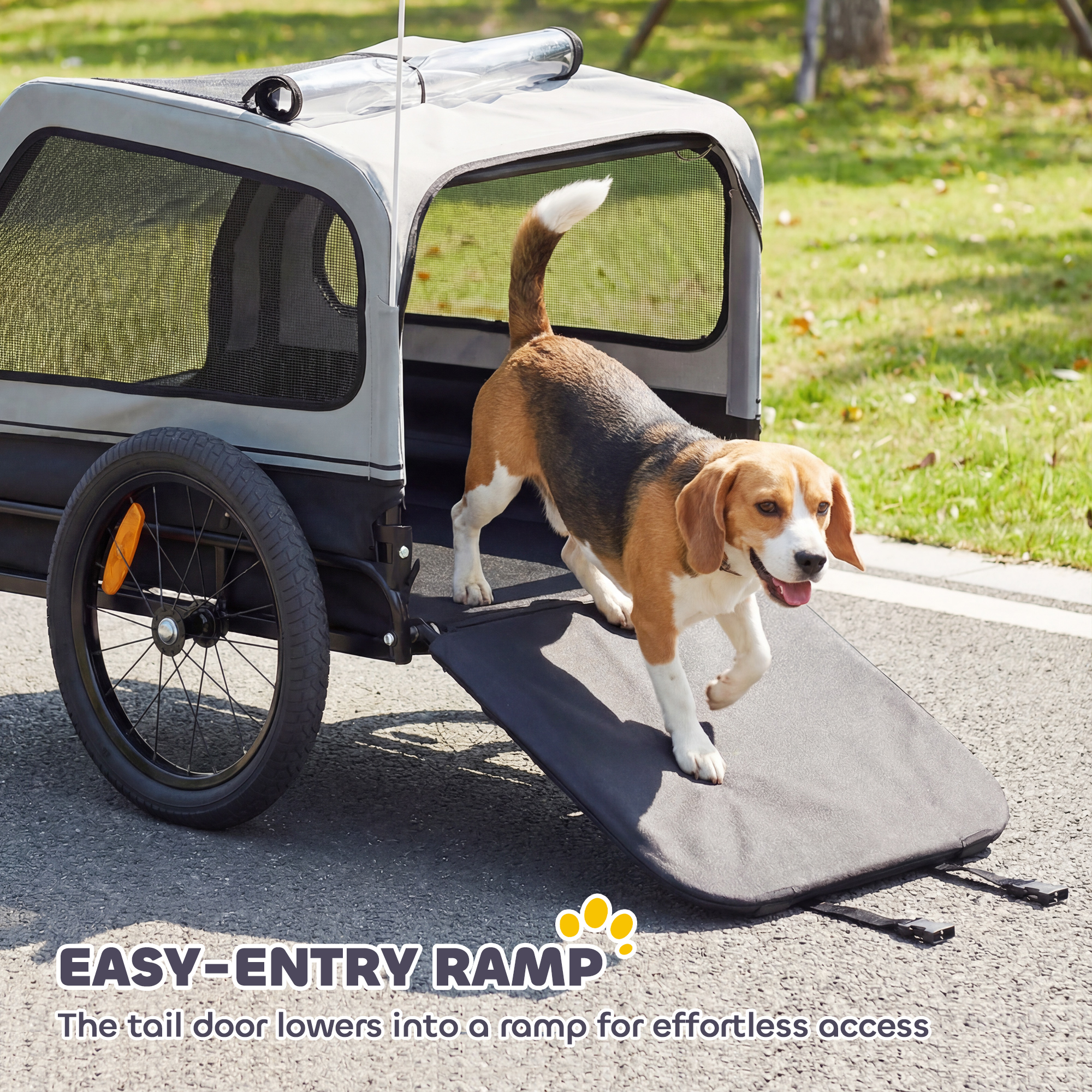 Dog Bike Trailer for Small & Medium Dogs, Universal Bicycle Coupler, Flip-Down Ramp Tailgate, Gray — imagen 3