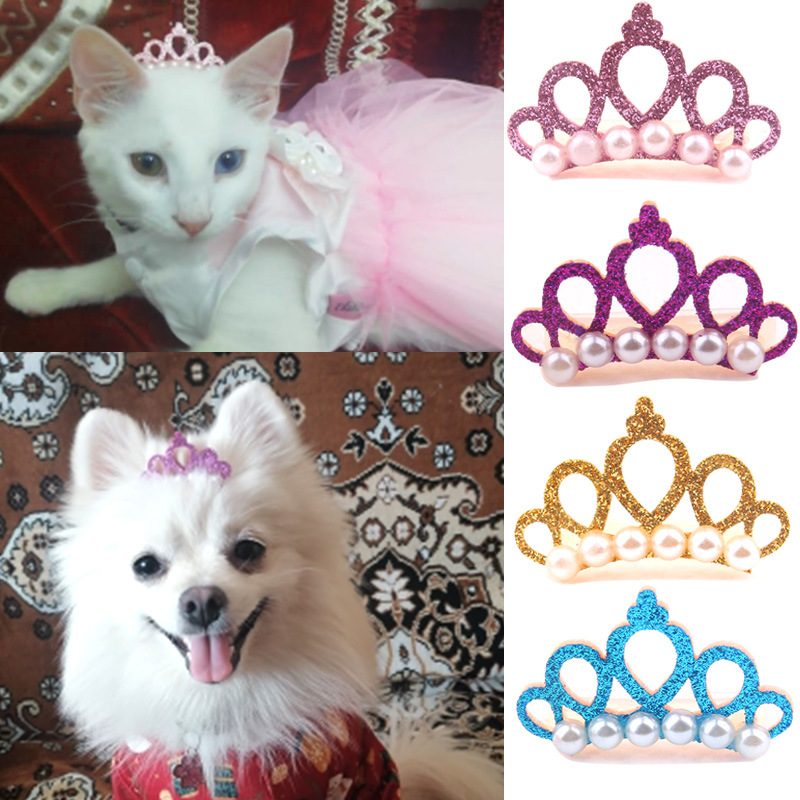 New Pet Products Cat Frog Clip Crown Pearl Head Teddy Pet Head Flower Hair Clip Pet Products Headwear — image 3